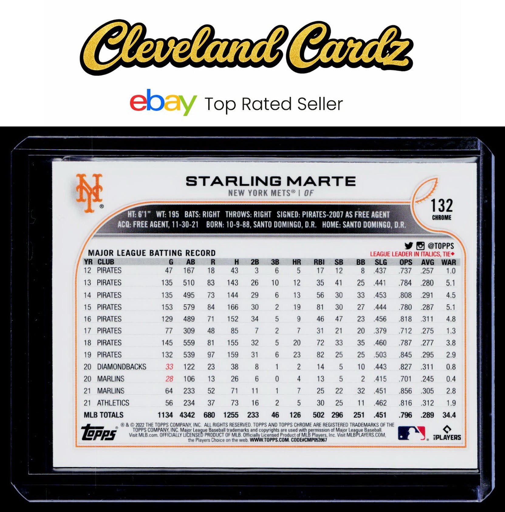 2022 Topps Chrome #132 Starling Marte Pink Refractor
