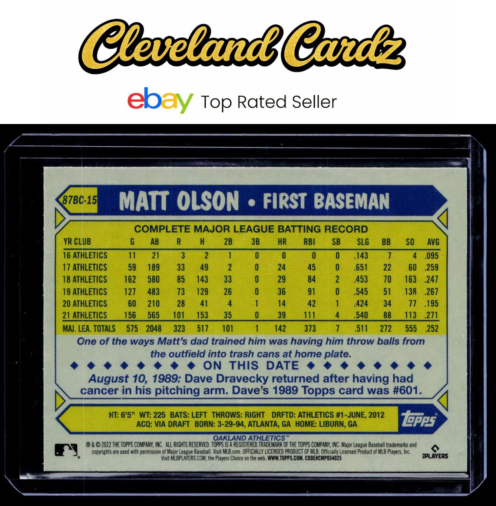 2022 Topps Chrome #87BC-15 Matt Olson 1987 Topps Baseball 35th Anniversary