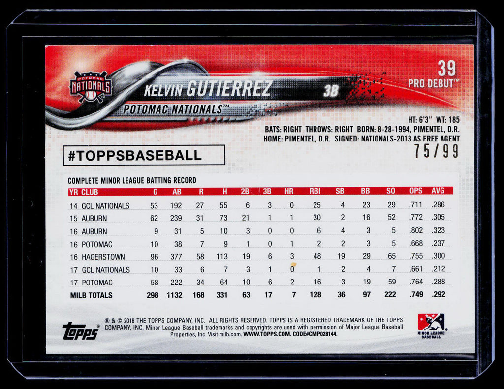 2018 Topps Pro Debut #39 Kelvin Gutierrez Green #/99