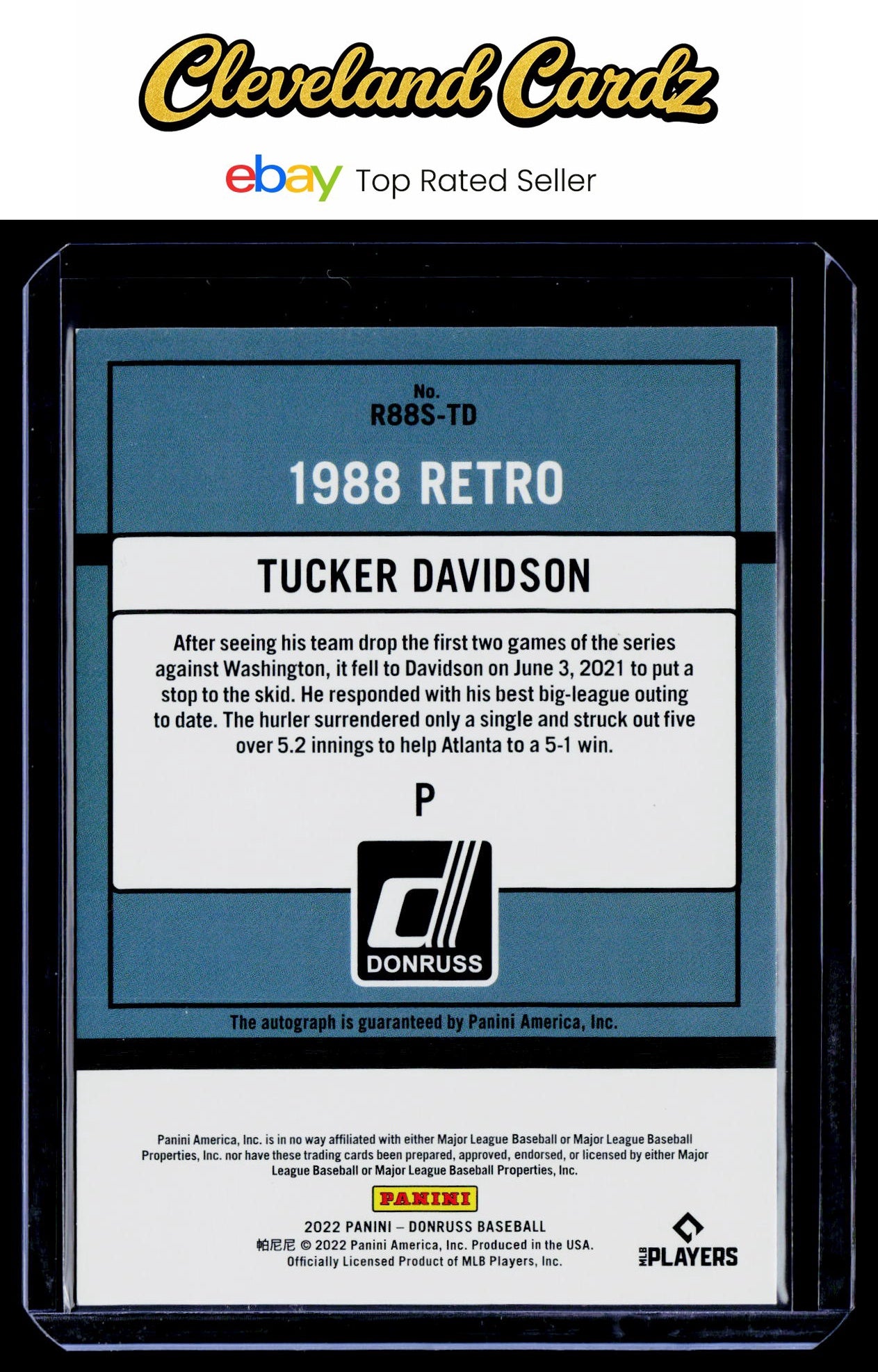 2022 Donruss #R88S-TD Tucker Davidson Retro 1988 Signatures Red #/99