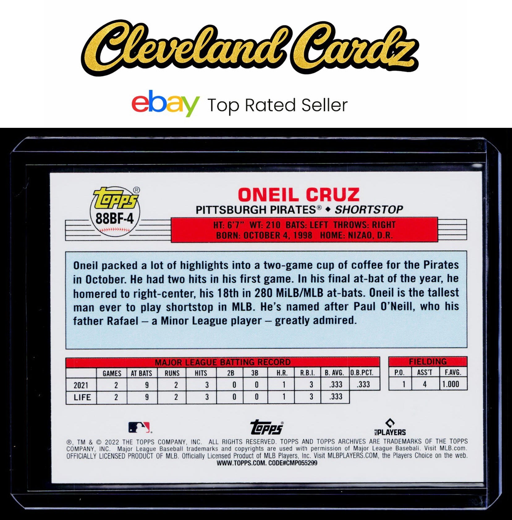 2022 Topps Archives #88BF-4 Oneil Cruz 1988 Topps Big Foil Sky Blue RC