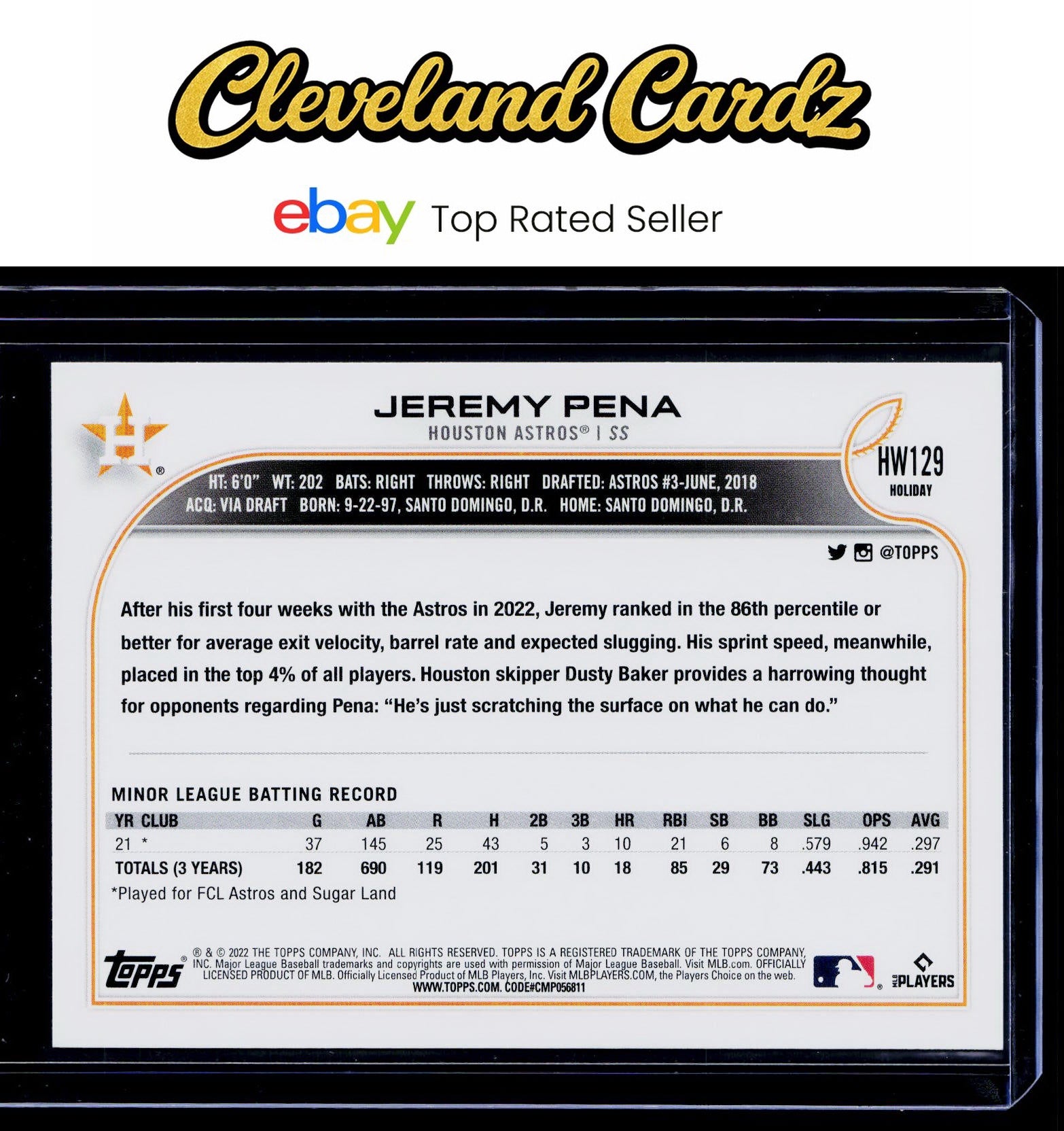 2022 Topps Holiday #HW129 Jeremy Pena RC