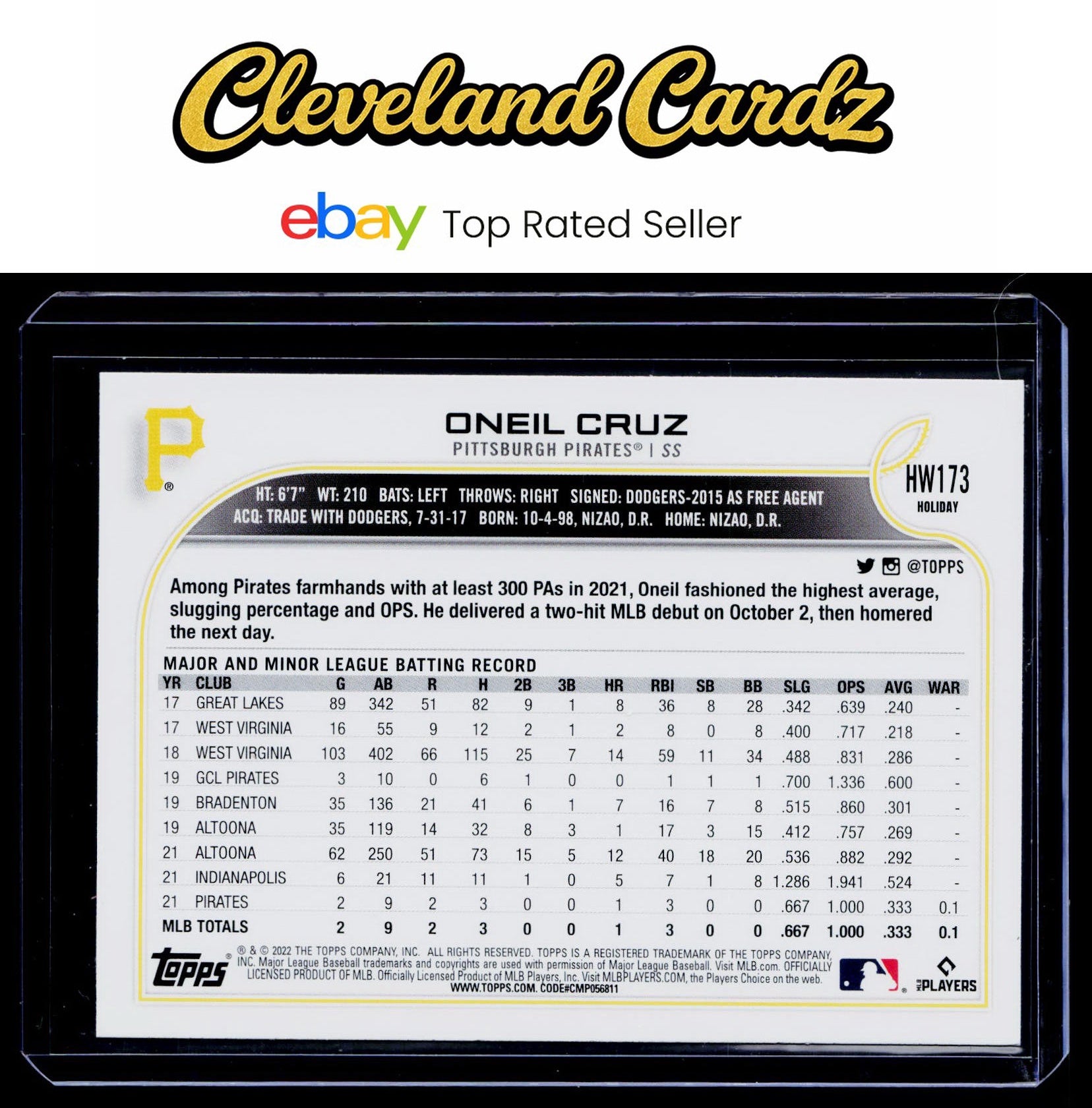 2022 Topps Holiday #HW173 Oneil Cruz Metallic RC