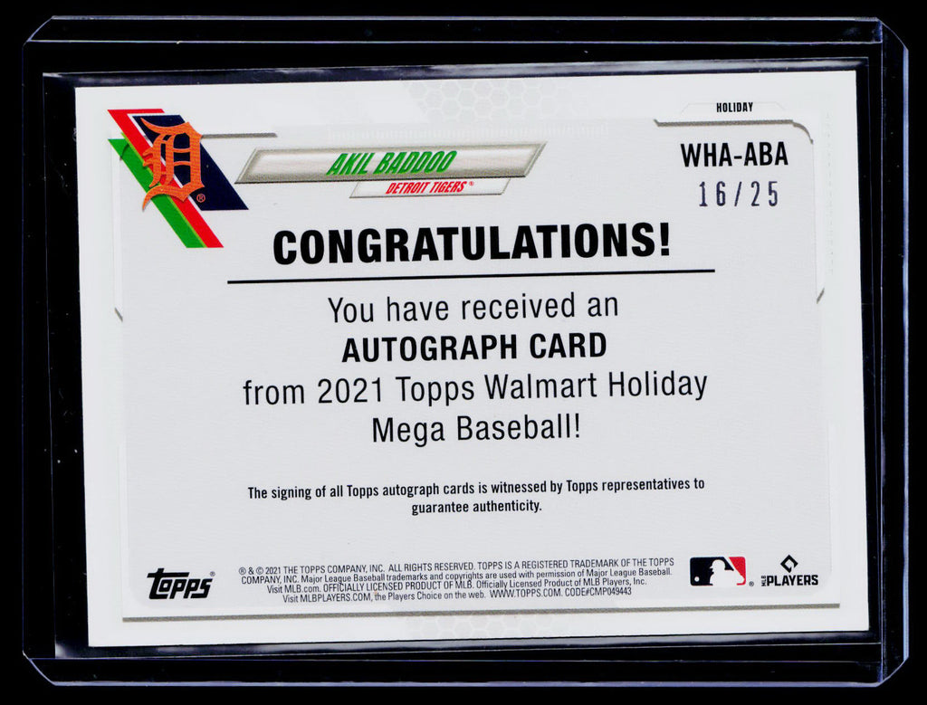 2021 Topps Holiday #WHA-ABA Akil Baddoo Autographs Red Metallic #/25 RC