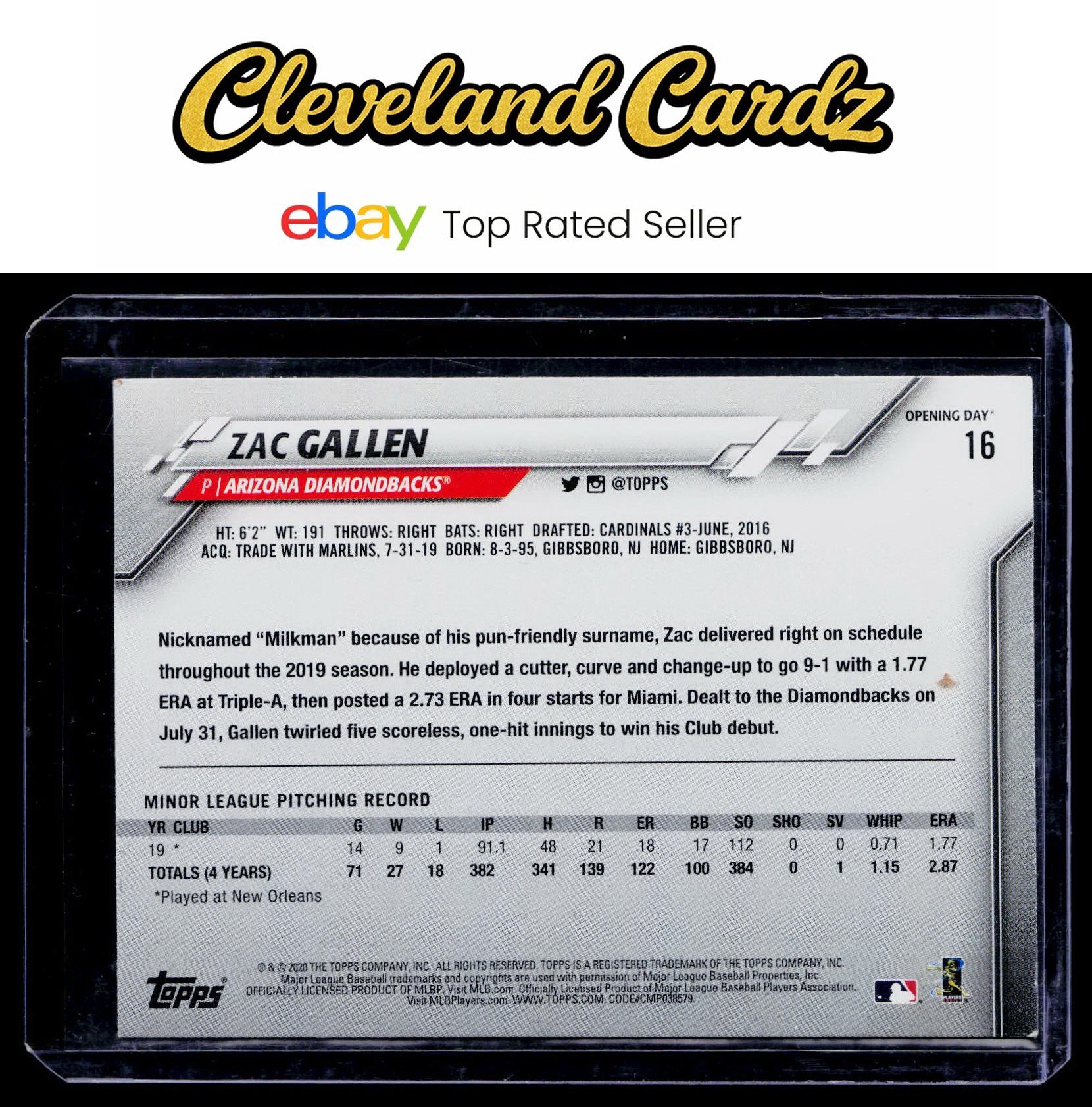 2020 Topps Arizona Diamondbacks #AZ-10 Zac Gallen