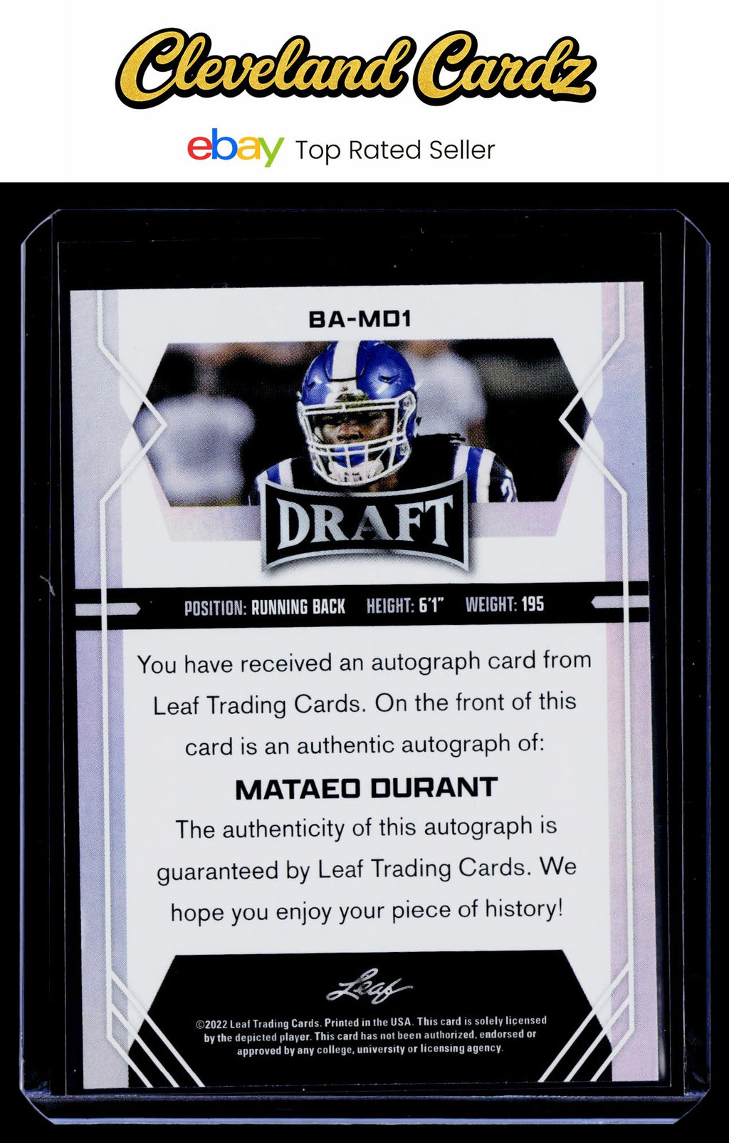 2022 Leaf Draft #BA-MD1 Mataeo Durant Autographs