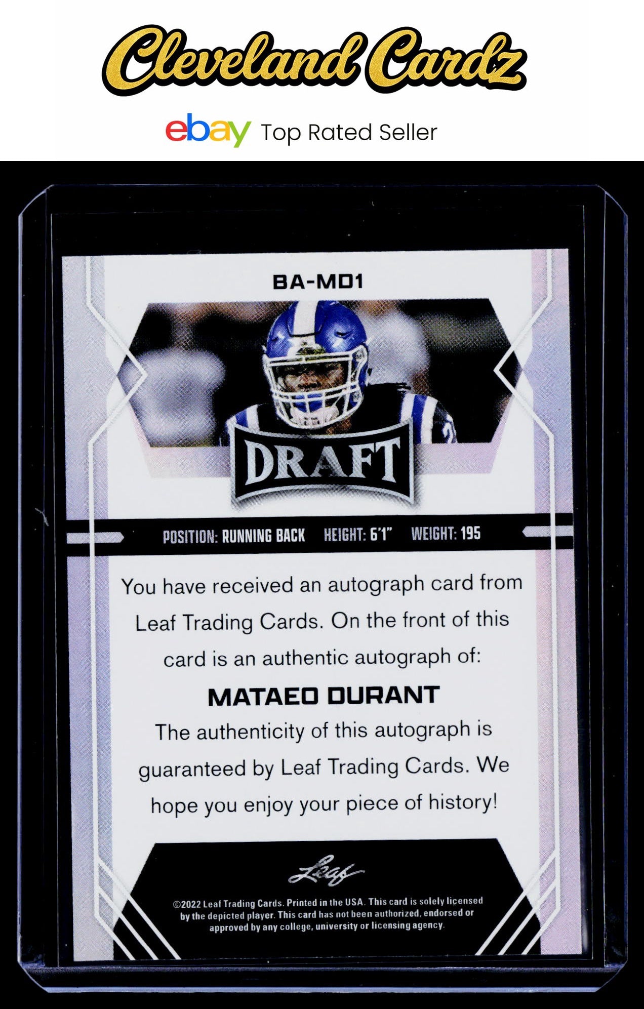 2022 Leaf Draft #BA-MD1 Mataeo Durant Autographs