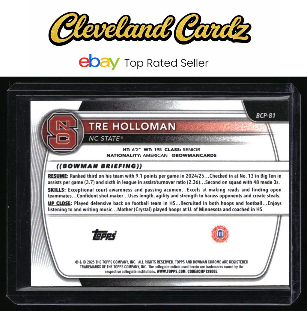 2025-26 Bowman #BCP-81 Tre Holloman Chrome Prospects Reptilian Refractor