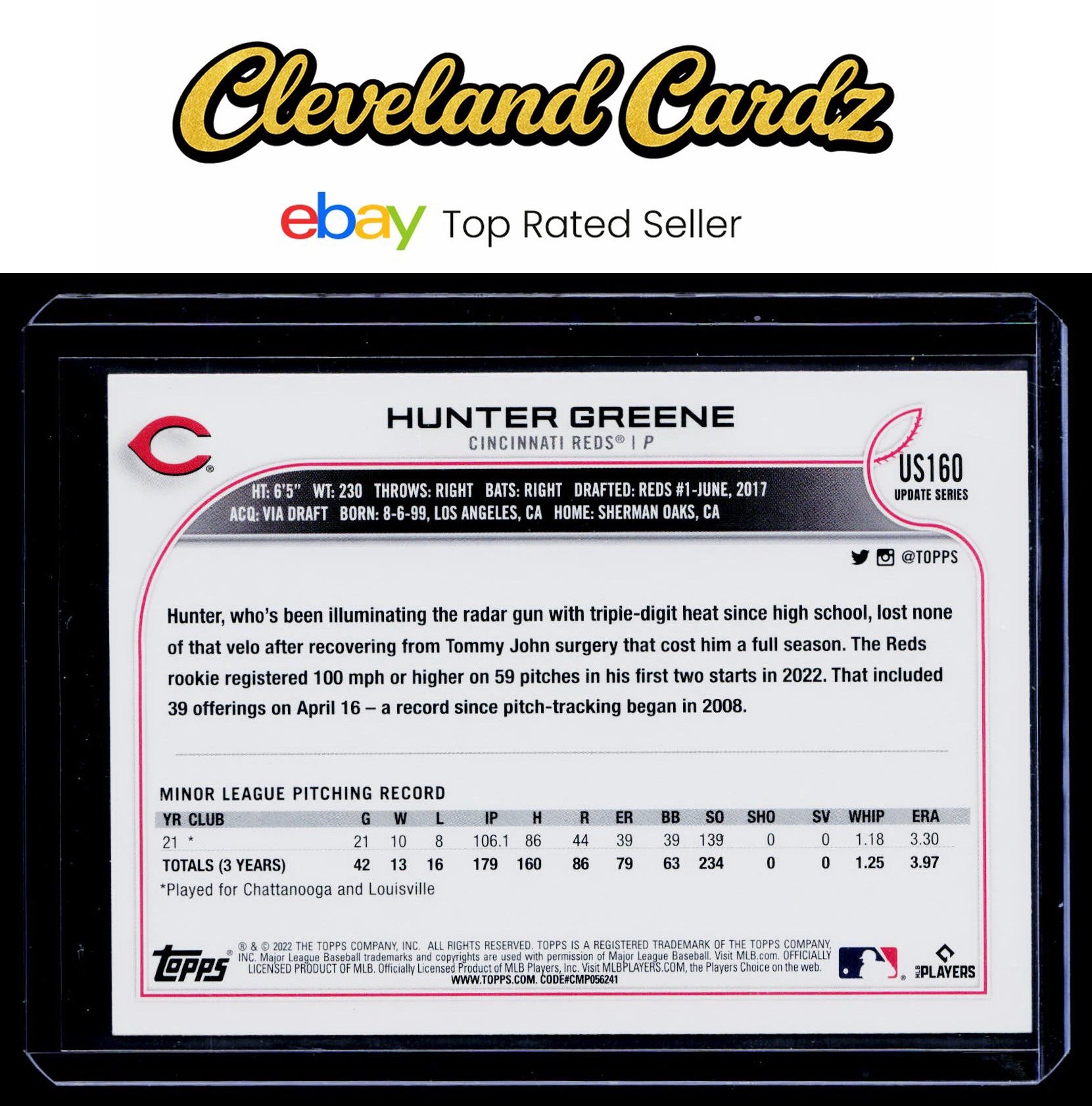 2022 Topps Update #US160 Hunter Greene RC