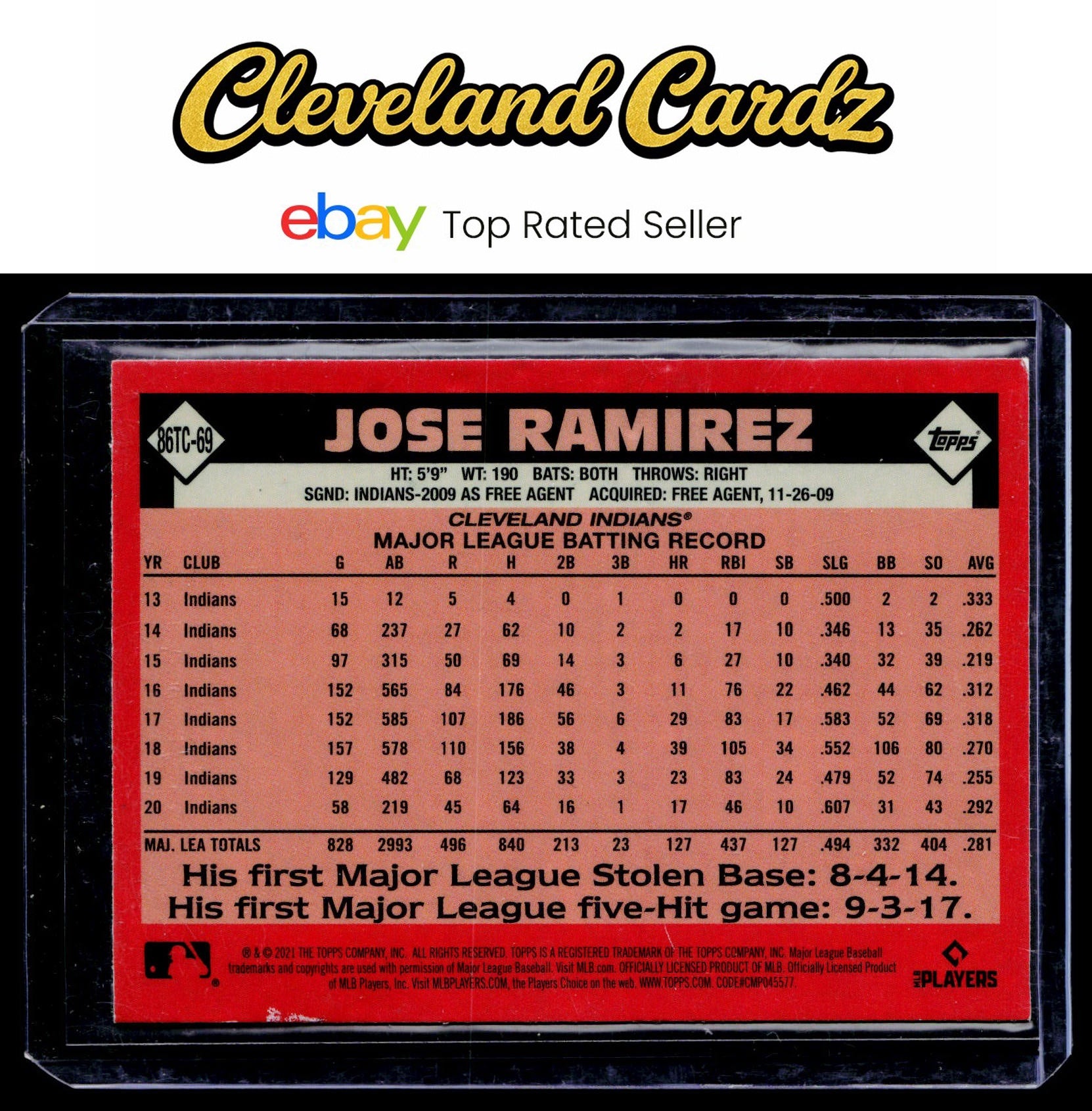2021 Topps #86TC-69 Jose Ramirez 1986 Topps Baseball 35th Anniversary Chrome