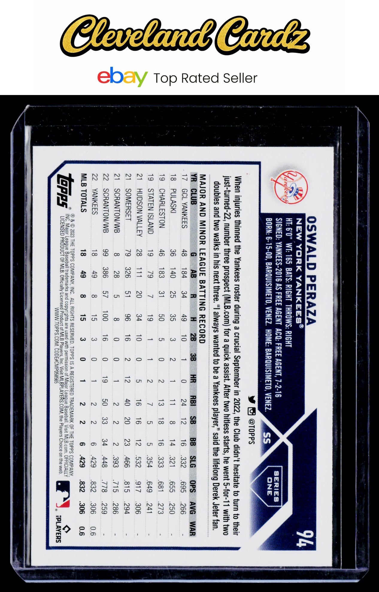 2023 Topps #94 Oswald Peraza RC