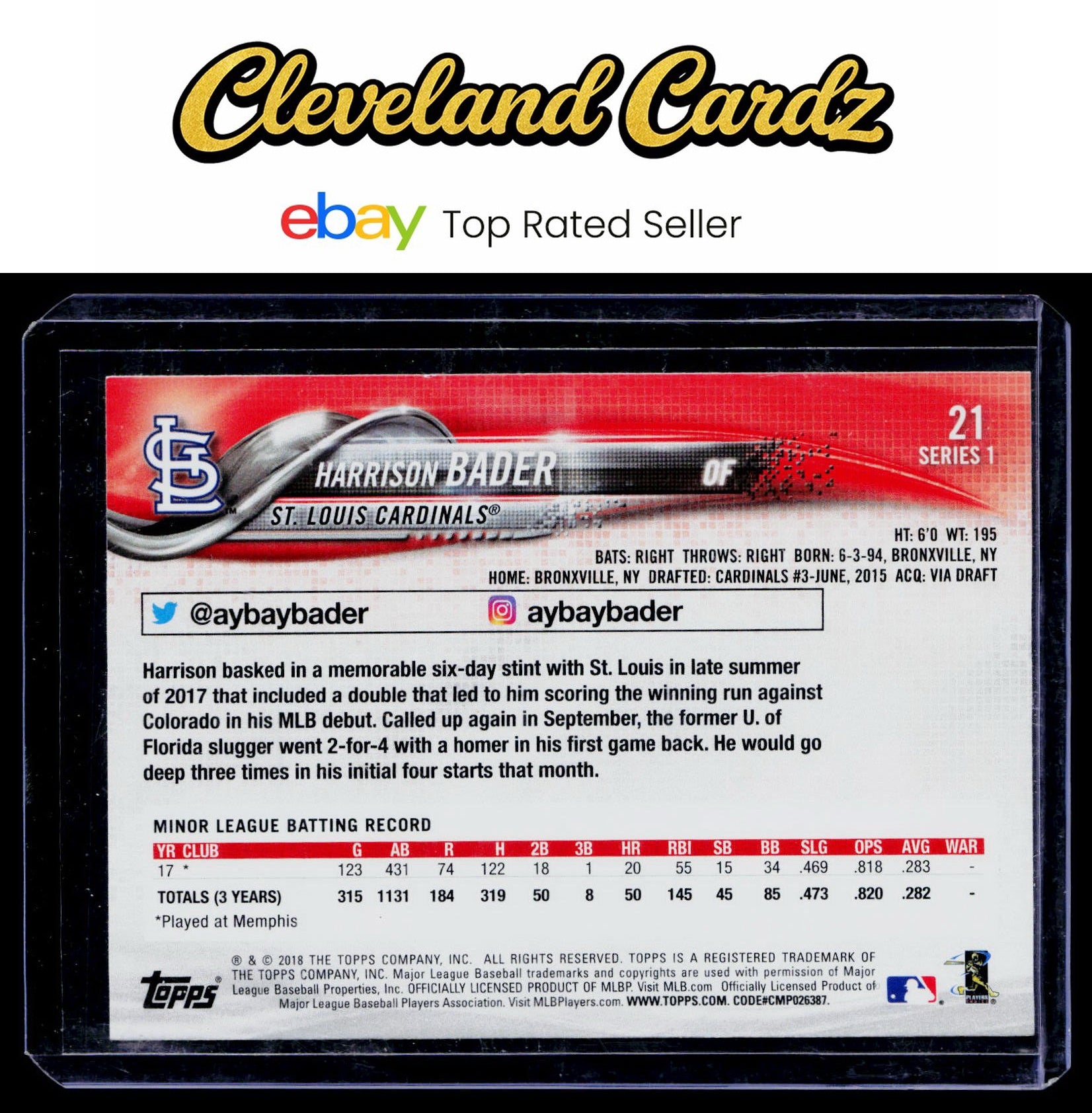 2018 Topps #21 Harrison Bader RC