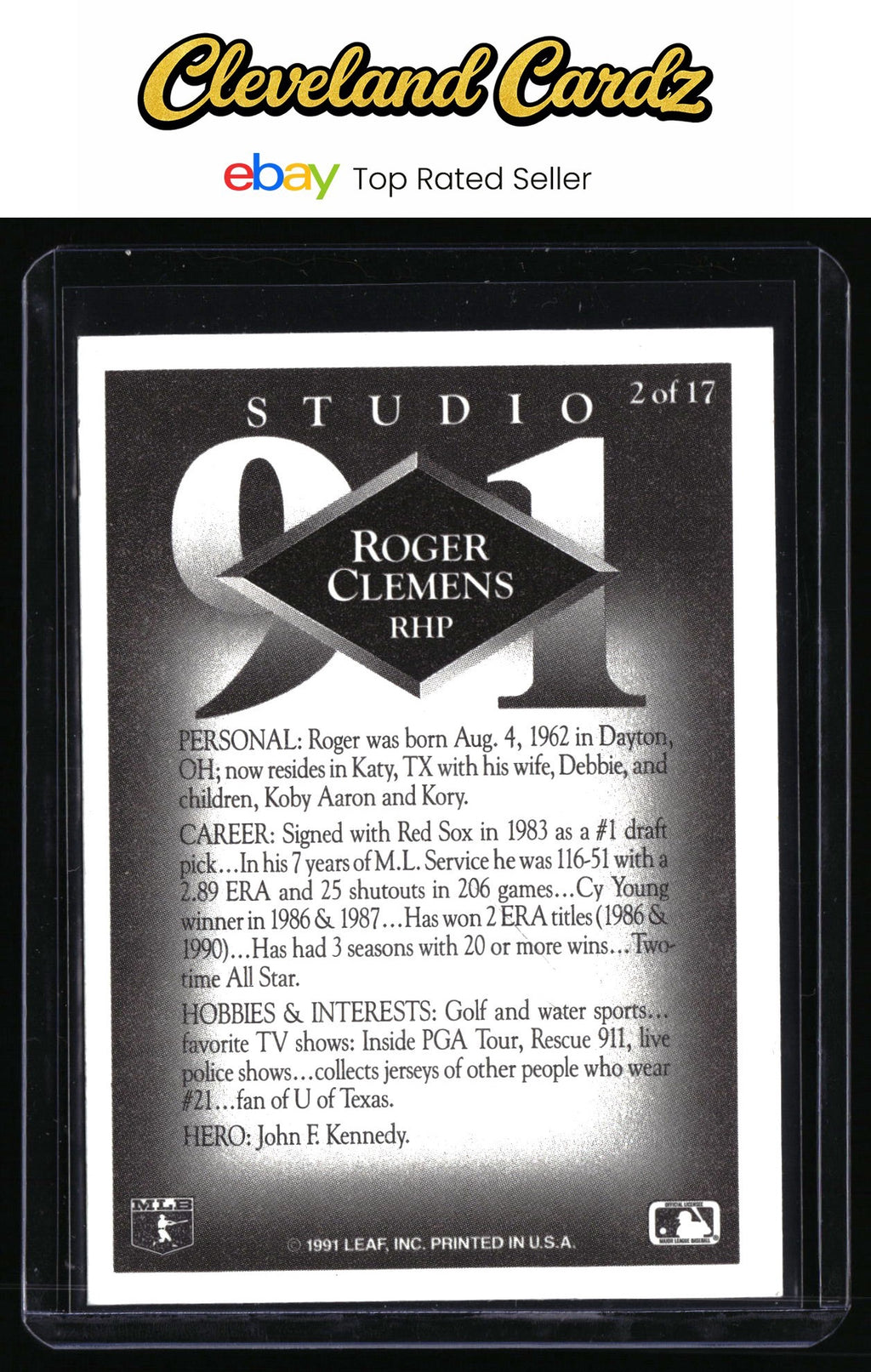 1991 Donruss #2 Roger Clemens Studio Previews