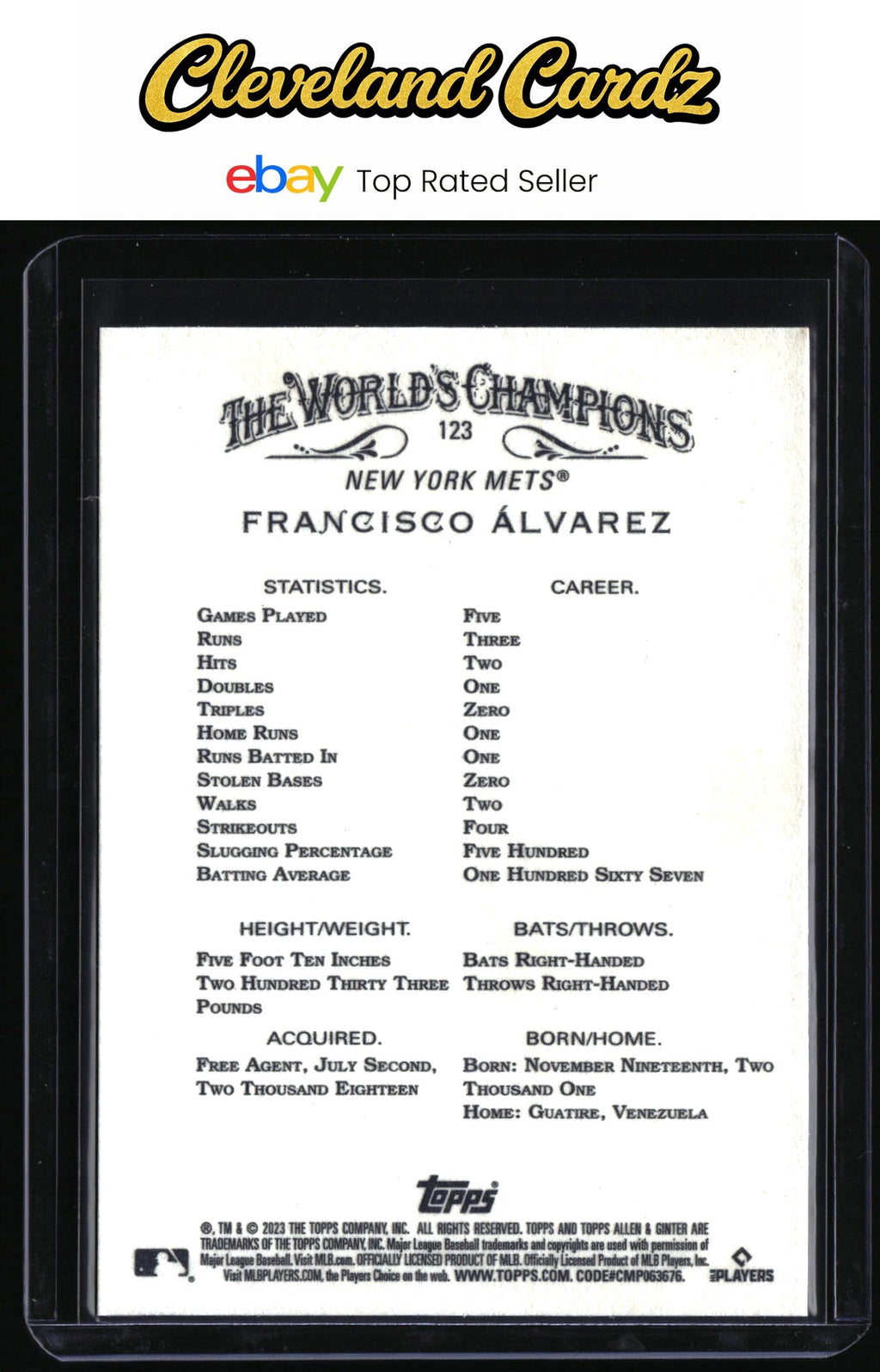 2023 Topps Allen & Ginter #123 Francisco Álvarez RC