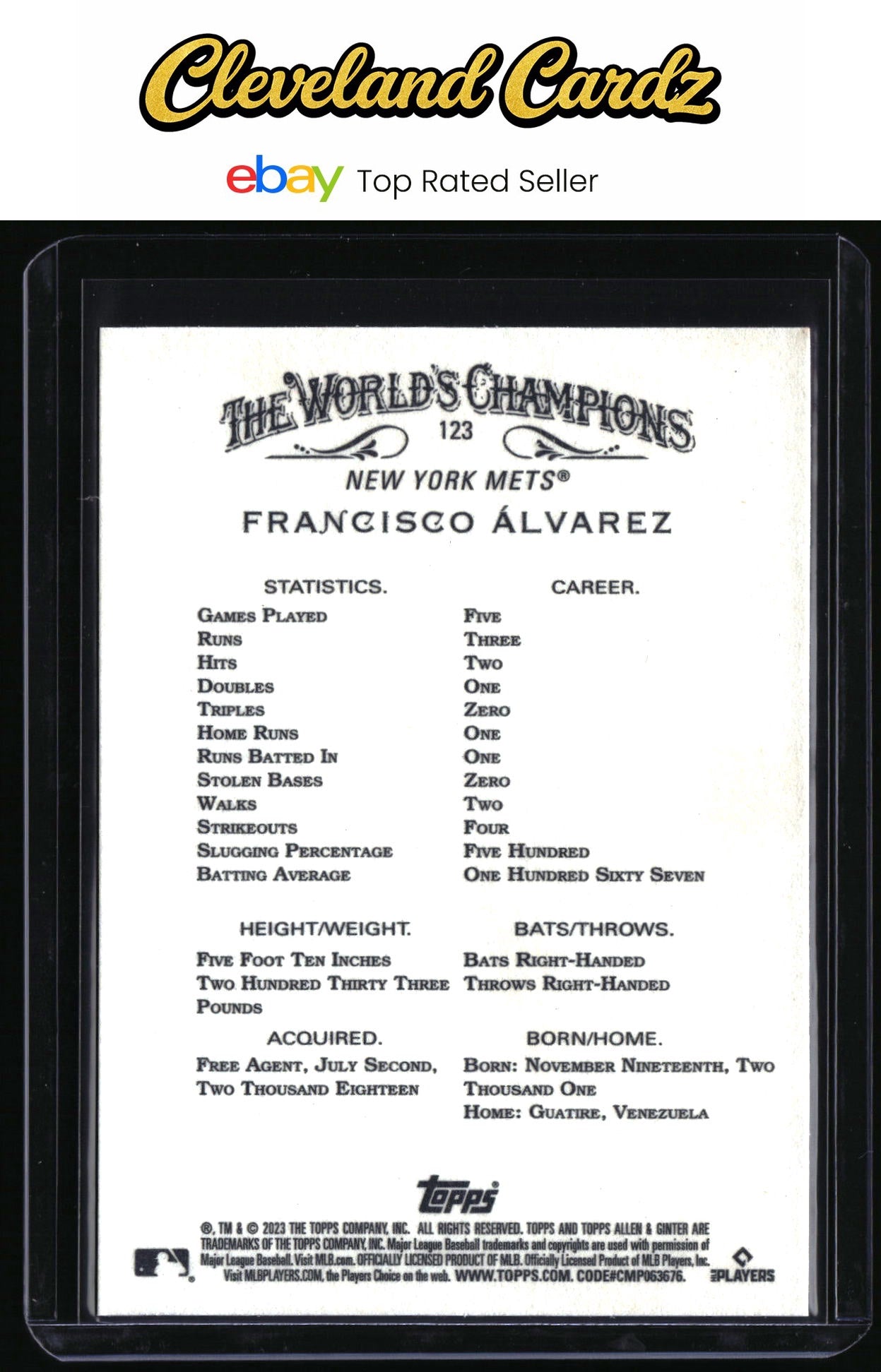 2023 Topps Allen & Ginter #123 Francisco Álvarez RC