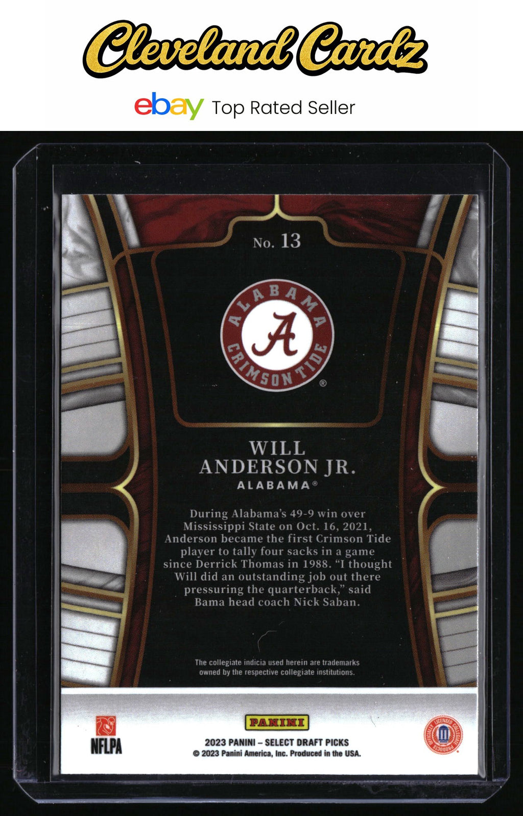 2023 Panini Select Draft Picks #13 Will Anderson Jr. Blue