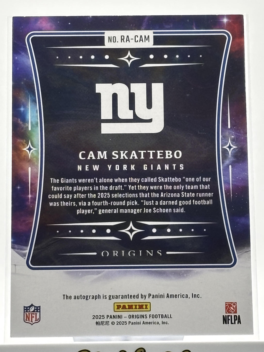 2025 Panini Origins #RA-CSK Cam Skattebo Rookie Autographs Blue #/49 RC
