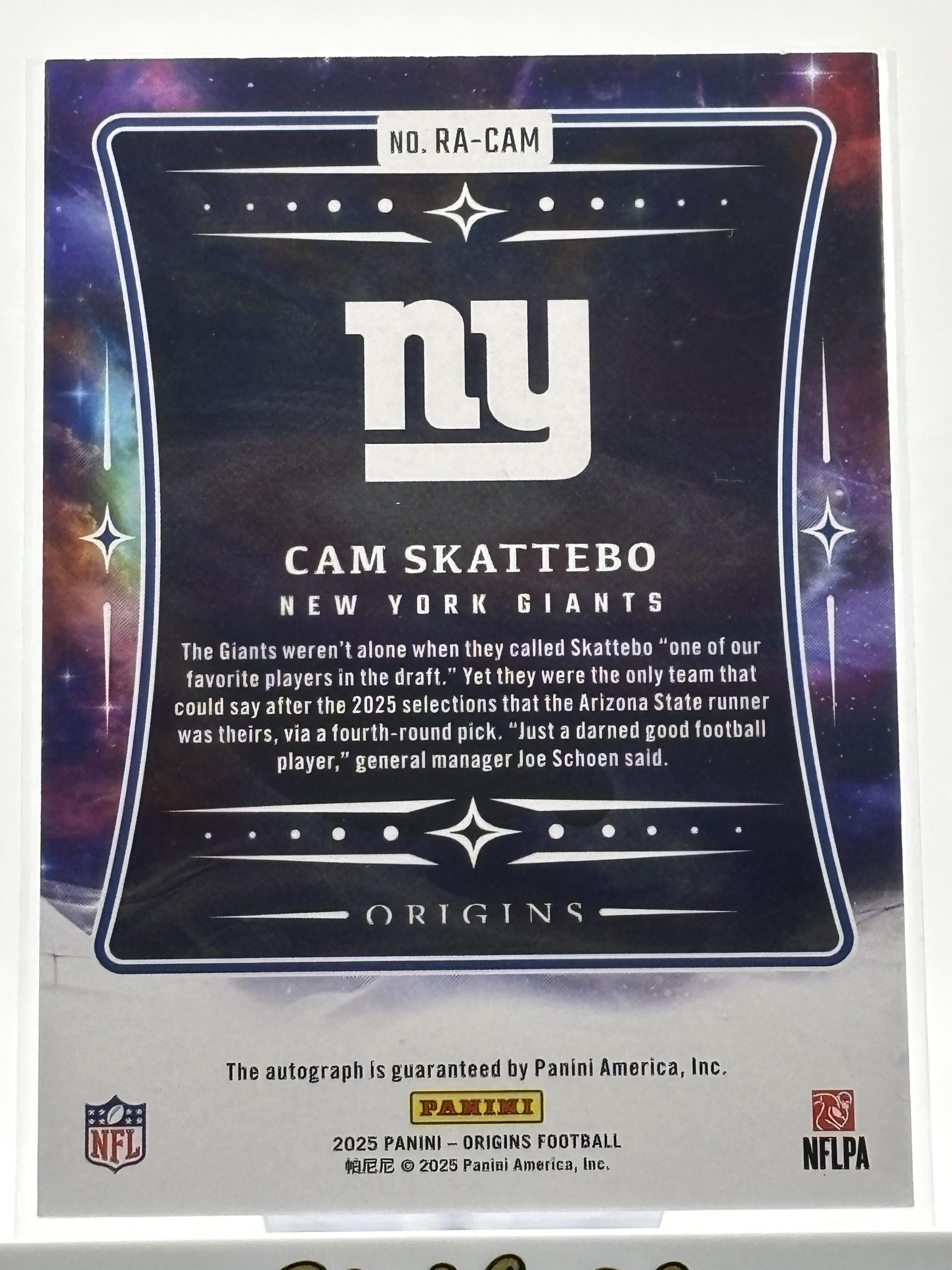 2025 Panini Origins #RA-CSK Cam Skattebo Rookie Autographs Blue #/49 RC