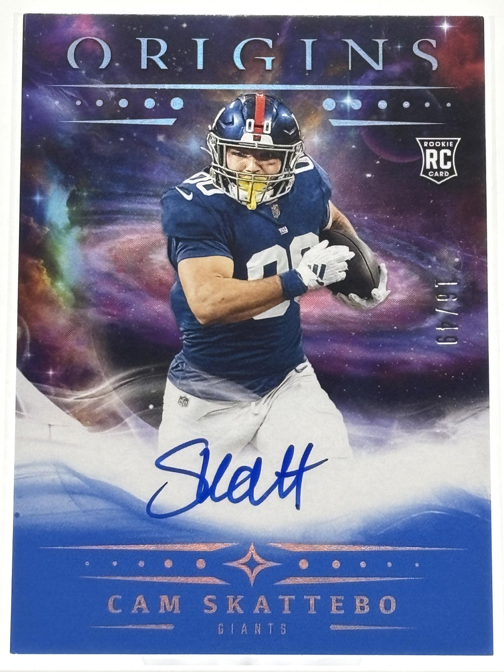 2025 Panini Origins #RA-CSK Cam Skattebo Rookie Autographs Blue #/49 RC