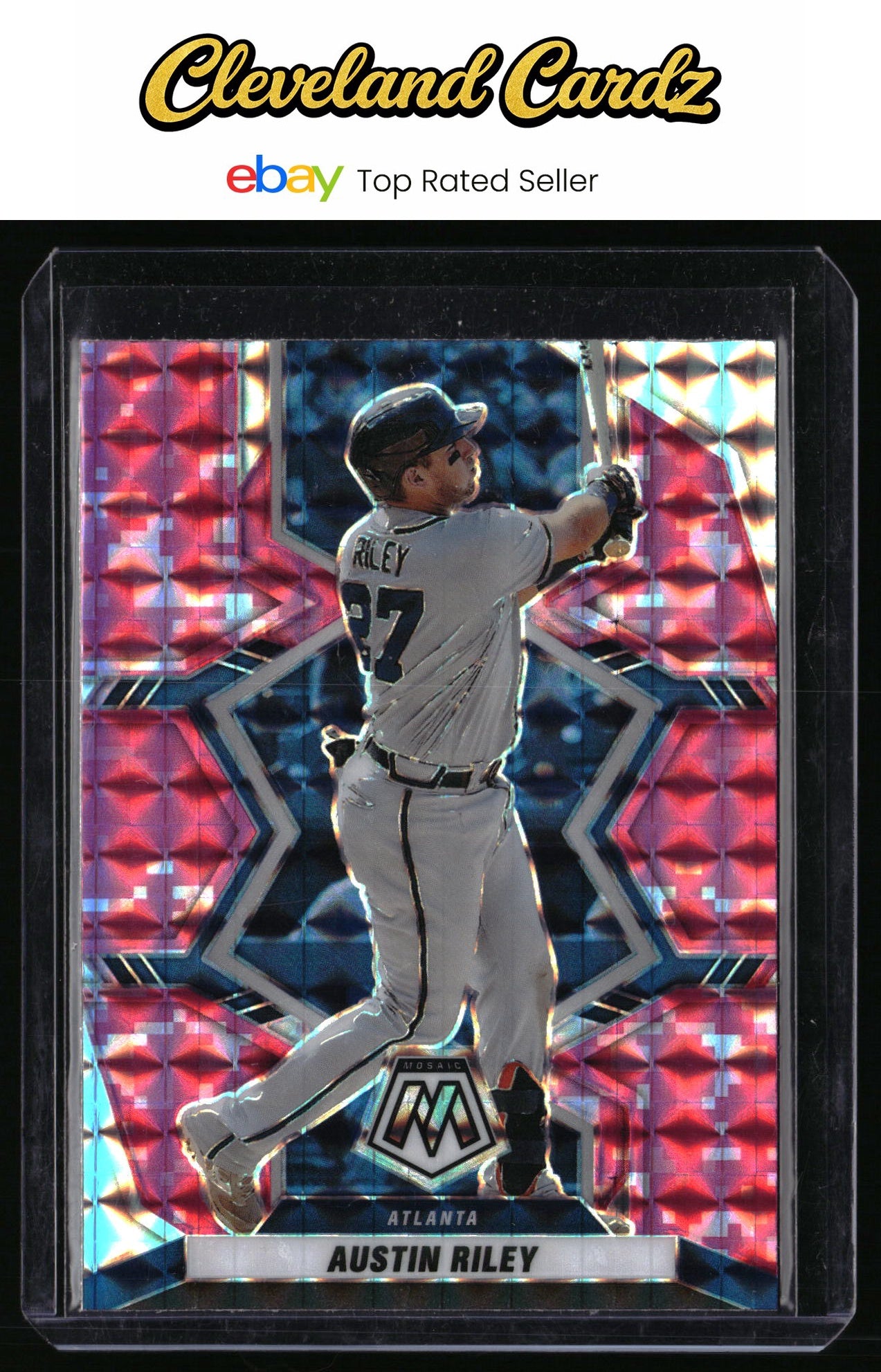2022 Panini Mosaic #35 Austin Riley Pink Camo Mosaic