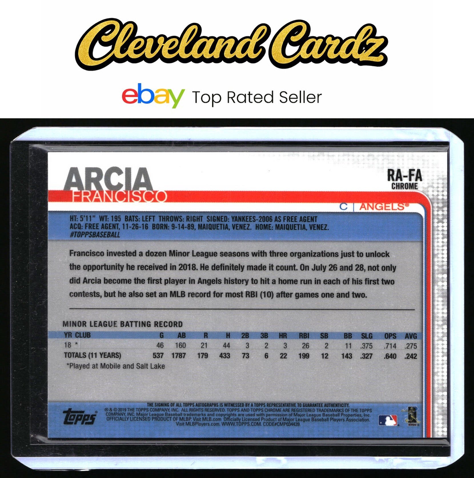 2019 Topps Chrome #RA-FA Francisco Arcia Rookie Autographs RC
