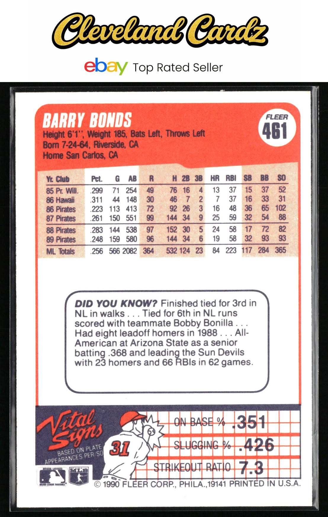 1990 Fleer #461 Barry Bonds
