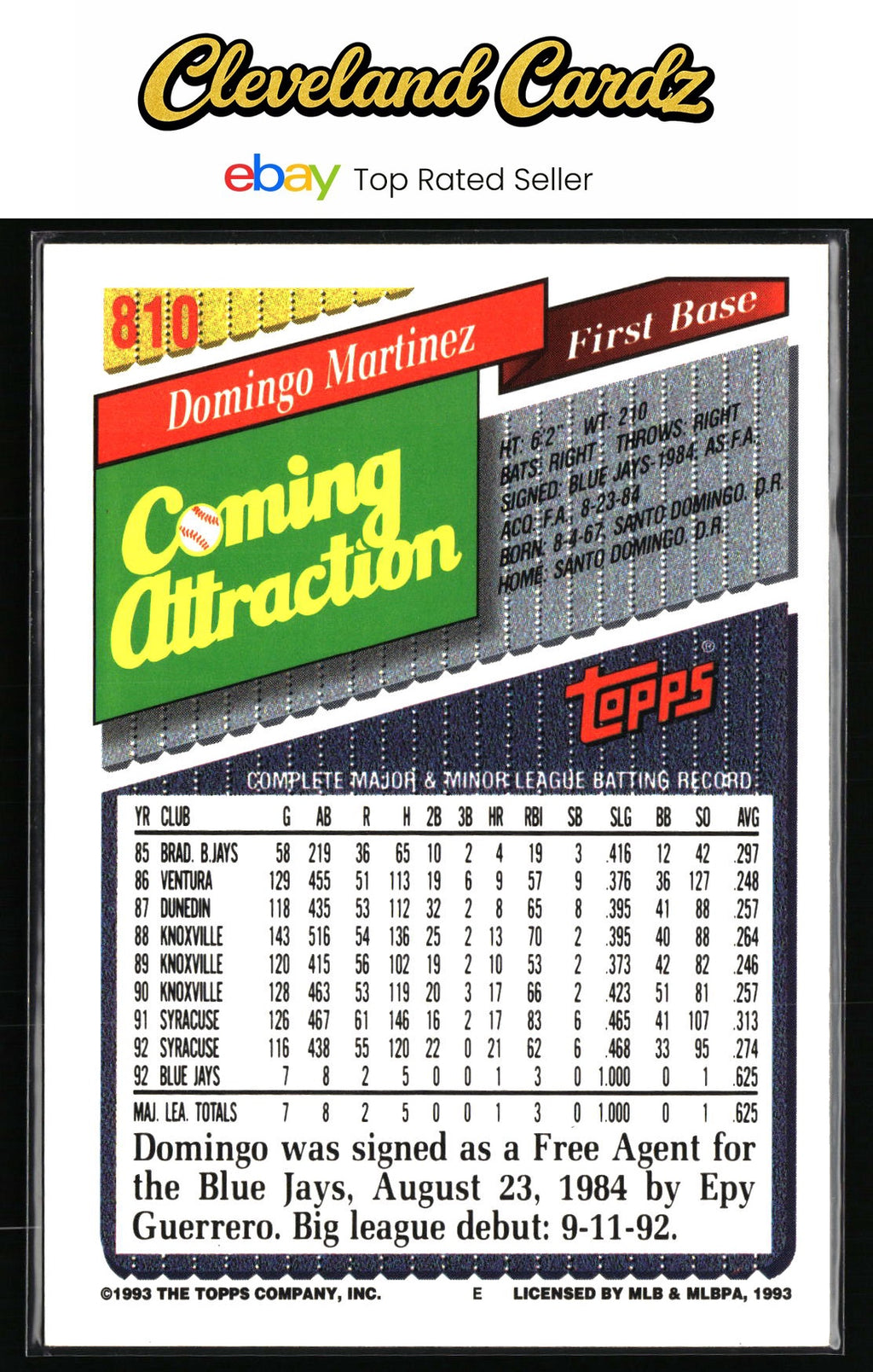 1993 Topps #810 Domingo Martinez RC