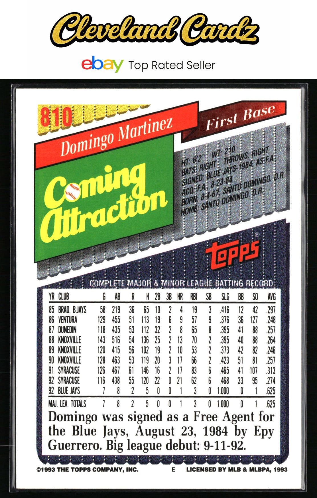 1993 Topps #810 Domingo Martinez RC
