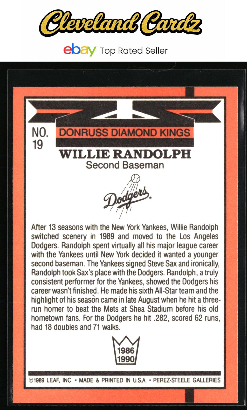 1990 Donruss #19b Willie Randolph