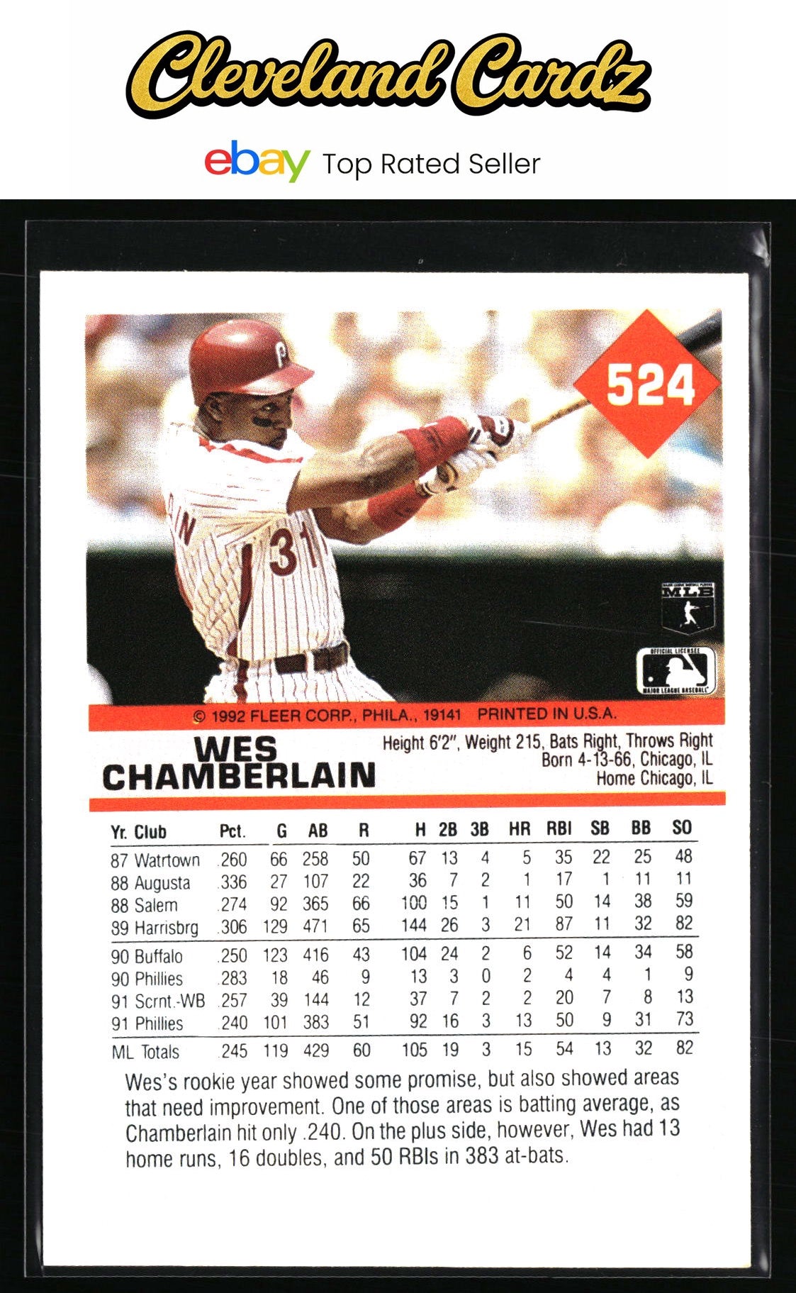 1992 Fleer #524 Wes Chamberlain