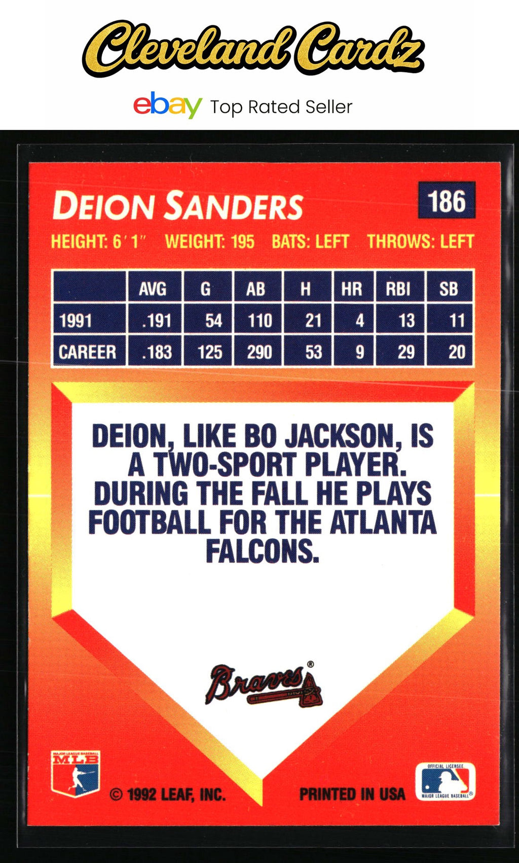 1992 Triple Play #186 Deion Sanders