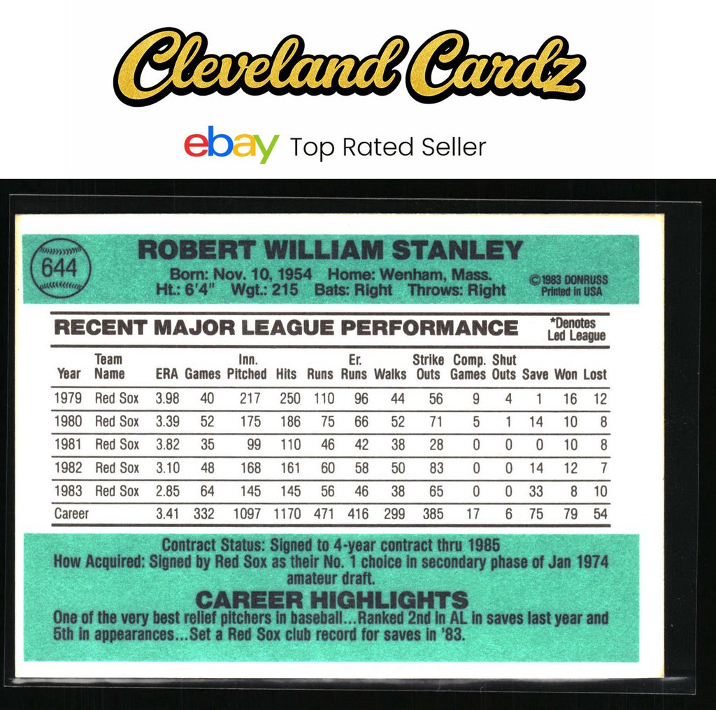 1984 Donruss #644 Bob Stanley