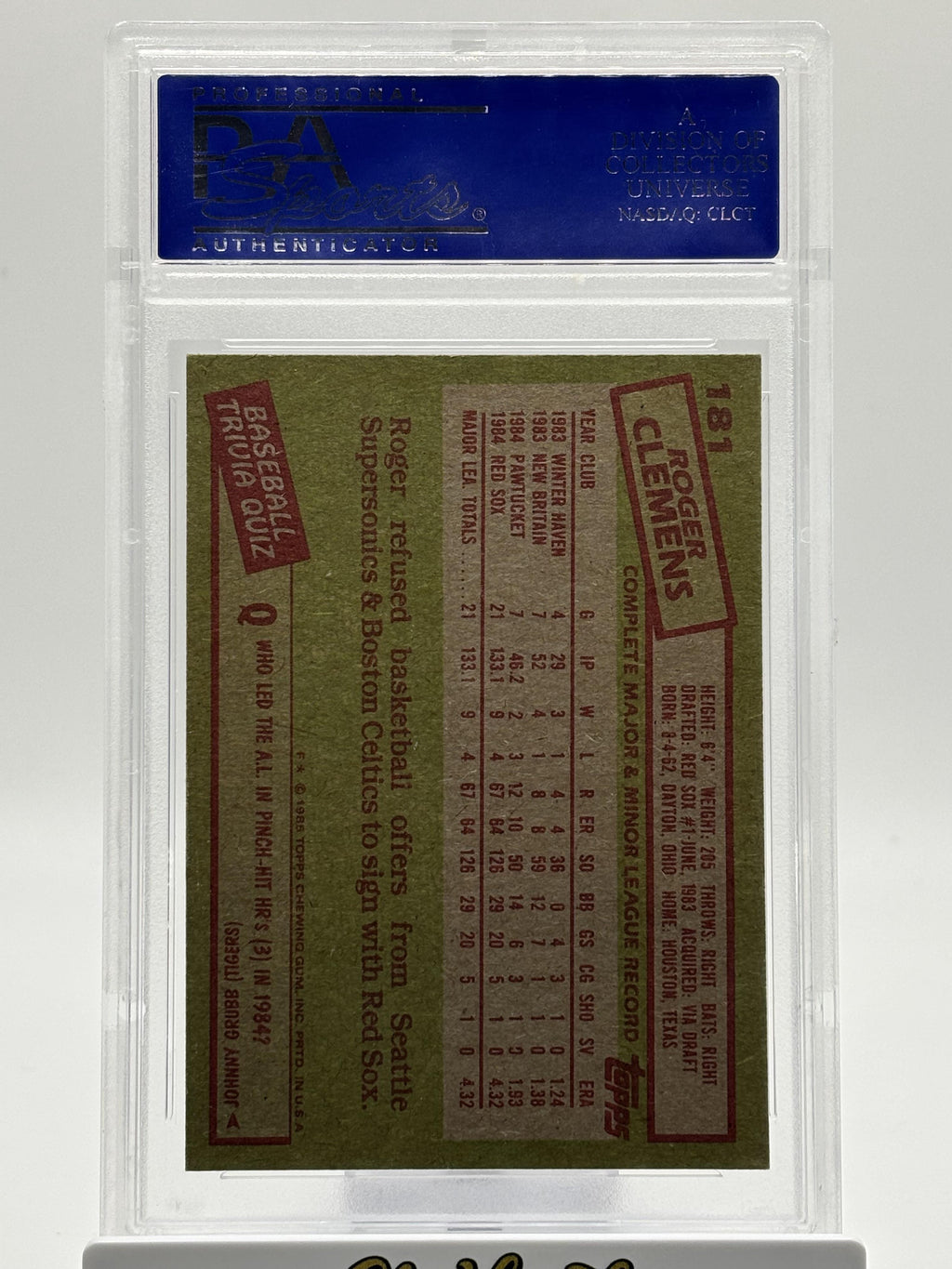 1985 Topps #181 Roger Clemens Rookie Card PSA 7