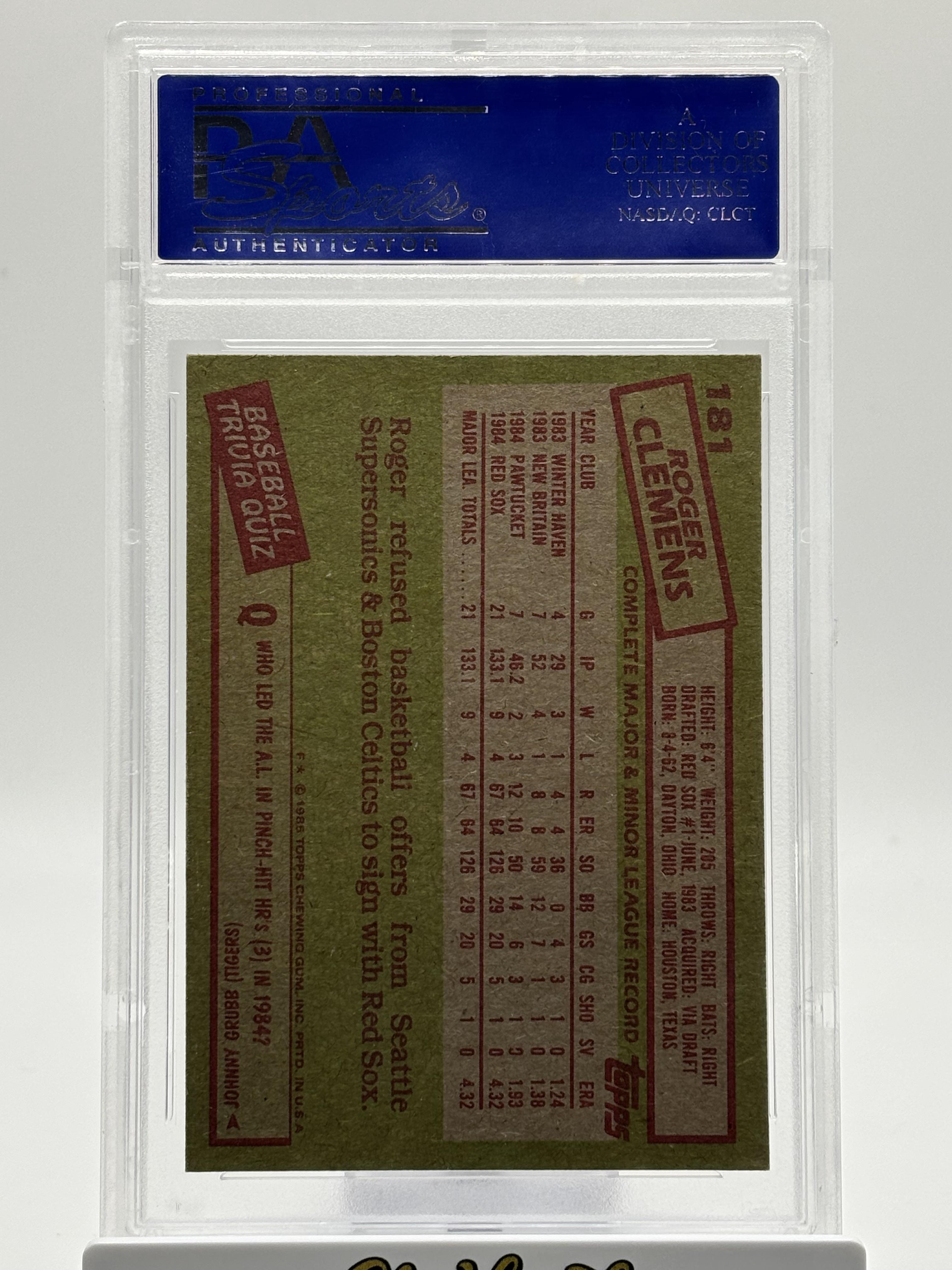 1985 Topps #181 Roger Clemens Rookie Card PSA 7