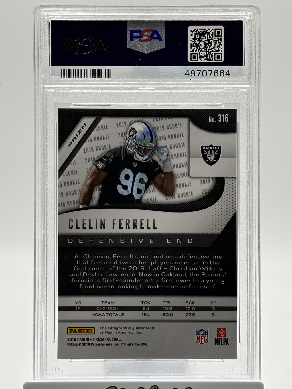 2019 Panini Prizm #316 Clelin Ferrell Auto-Neon Green Pulsar RC PSA 10