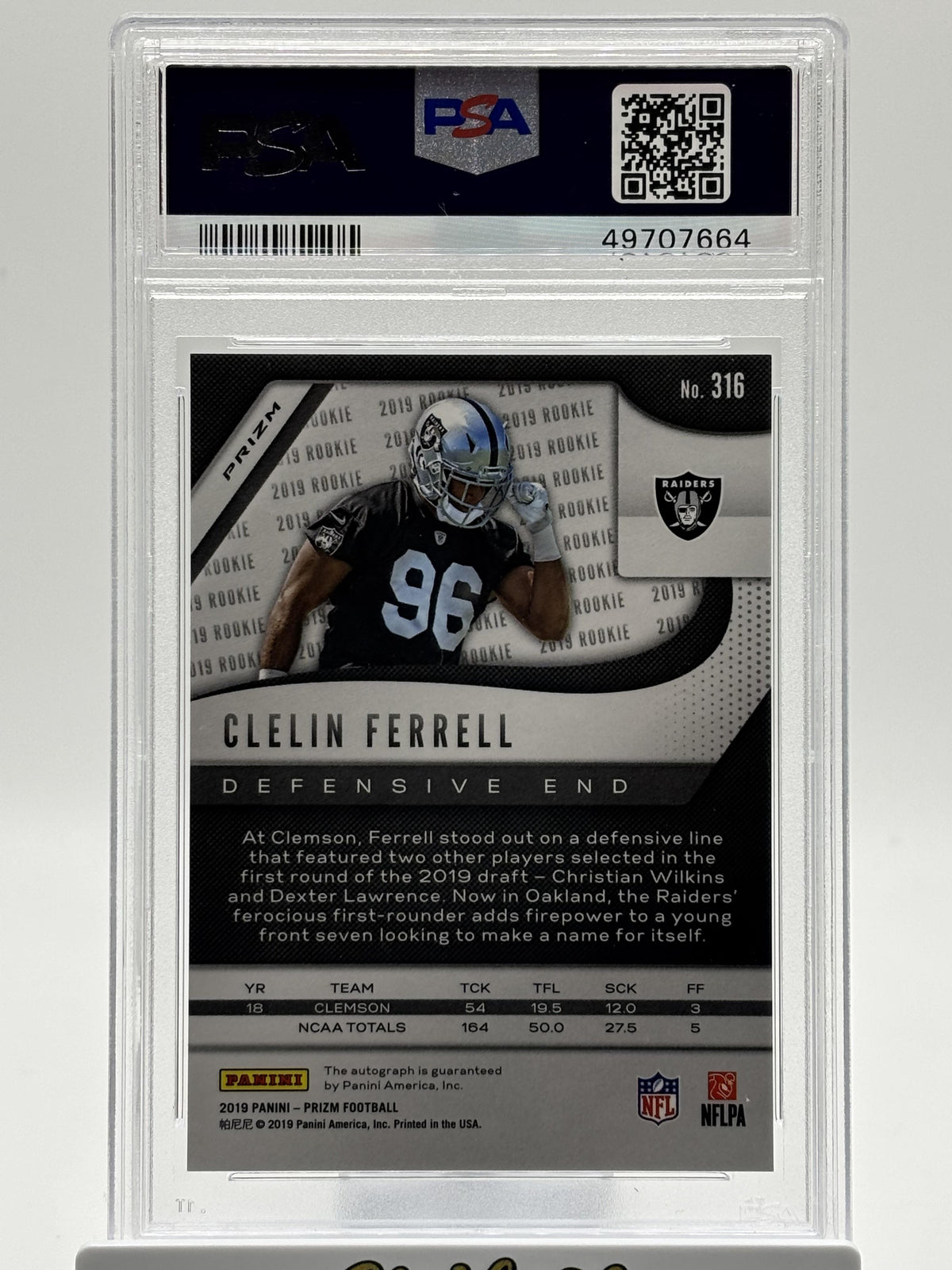 2019 Panini Prizm #316 Clelin Ferrell Auto-Neon Green Pulsar RC PSA 10