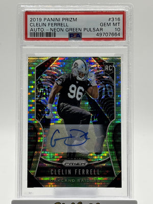 2019 Panini Prizm #316 Clelin Ferrell Auto-Neon Green Pulsar RC PSA 10