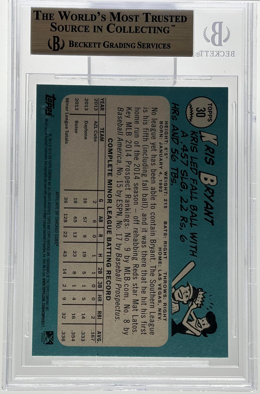 2014 Topps Heritage Minors #30A Kris Bryant BGS 9.5 *Loose Label*