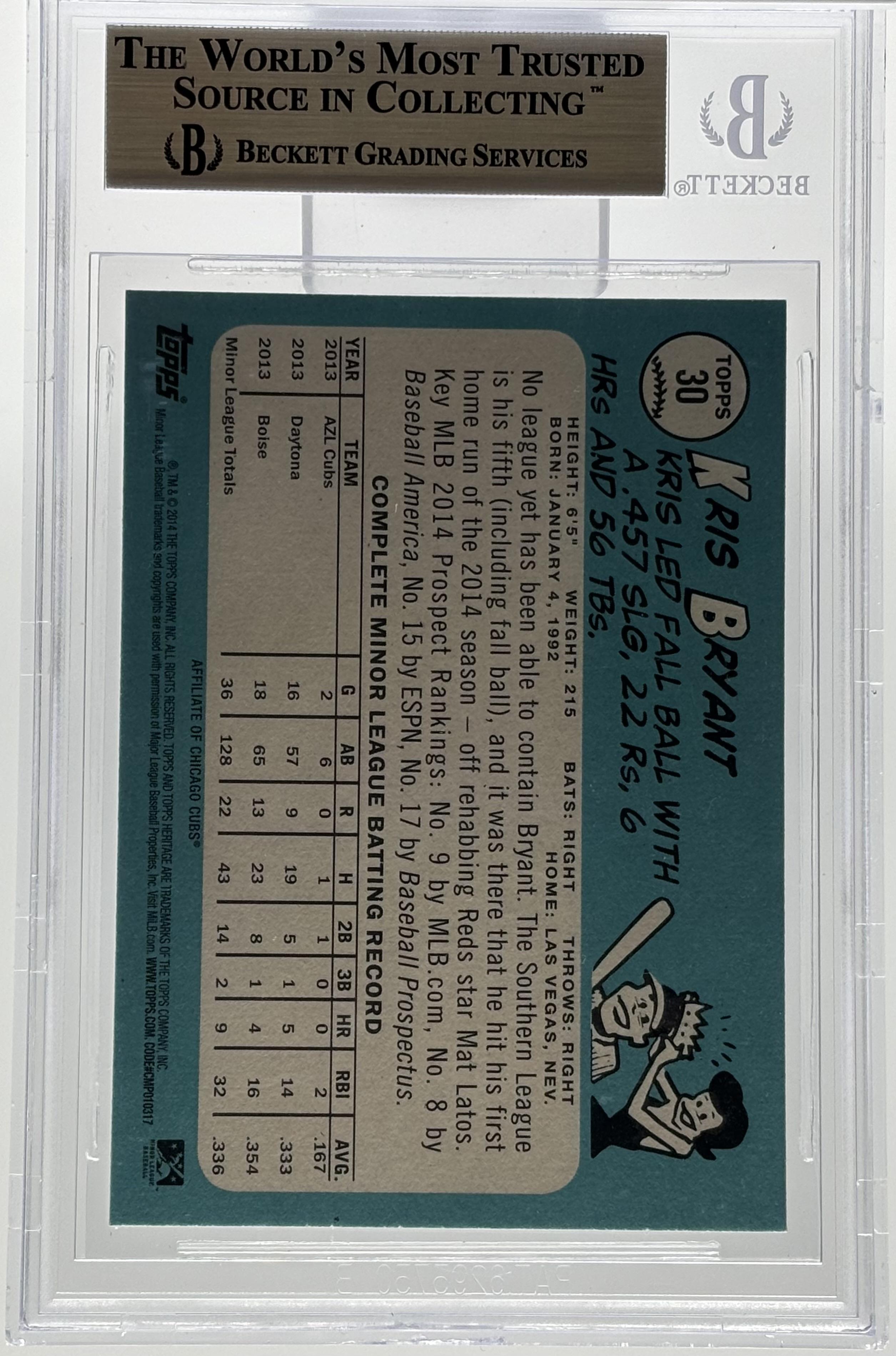 2014 Topps Heritage Minors #30A Kris Bryant BGS 9.5 *Loose Label*