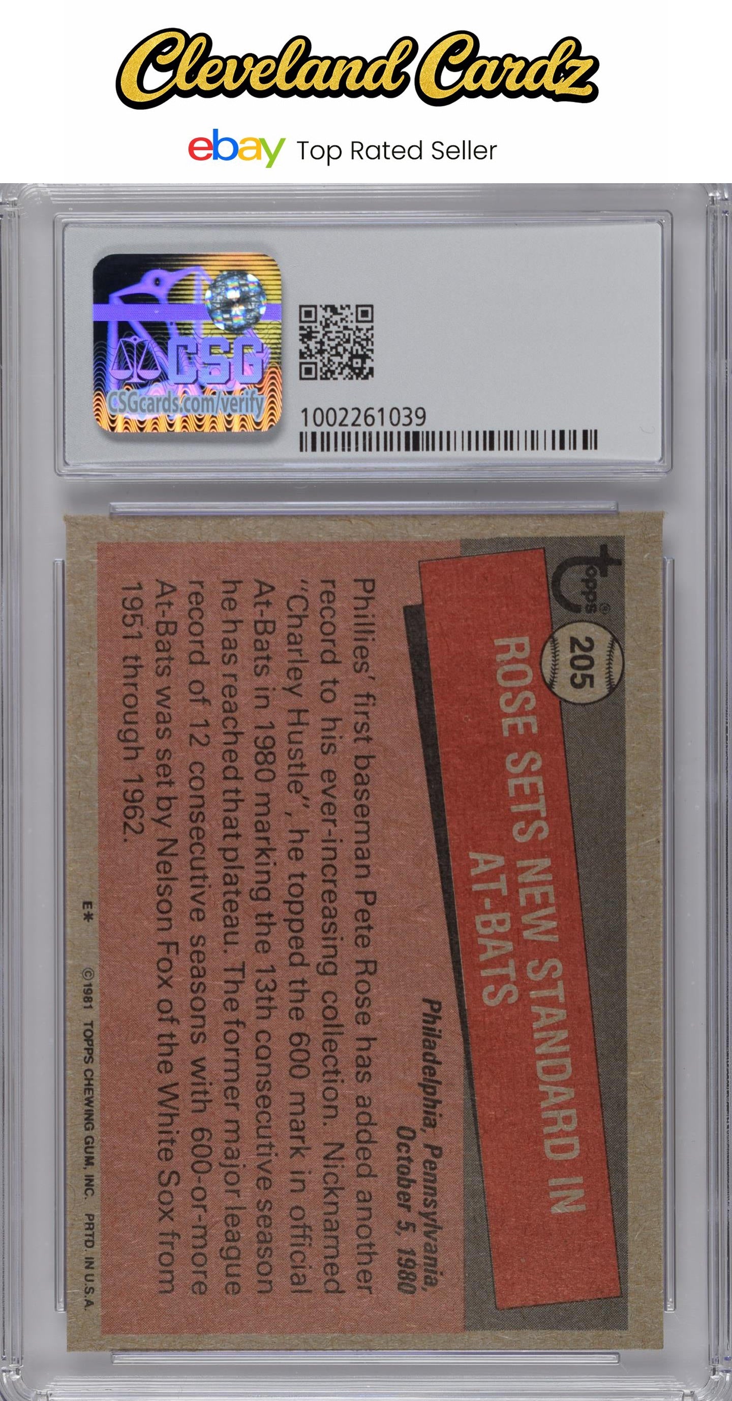 1981 Topps #205 Pete Rose CGC 6