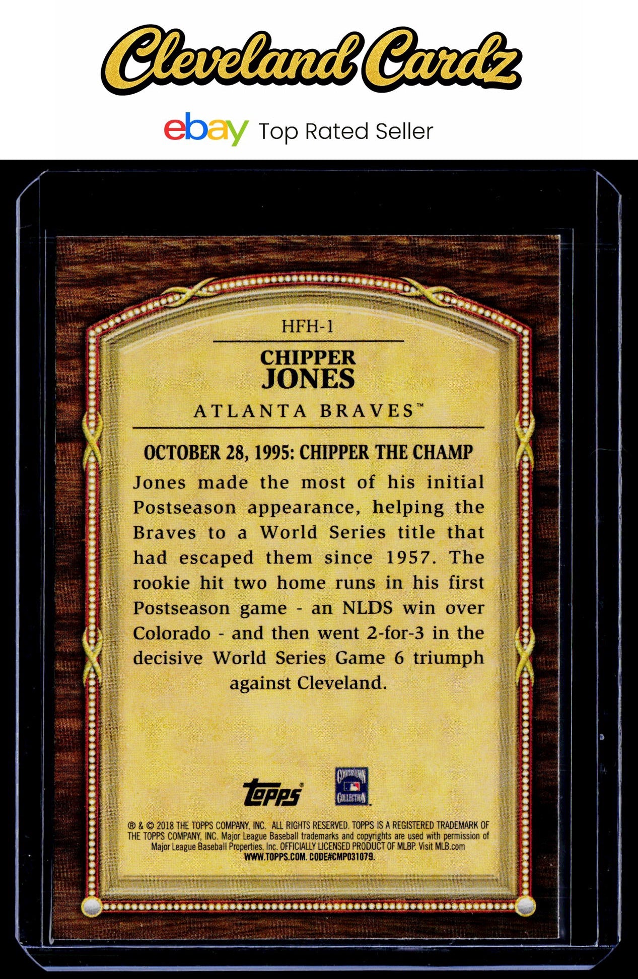 2018 Topps Update #HFH-1 Chipper Jones Hall of Famer Highlights Blue