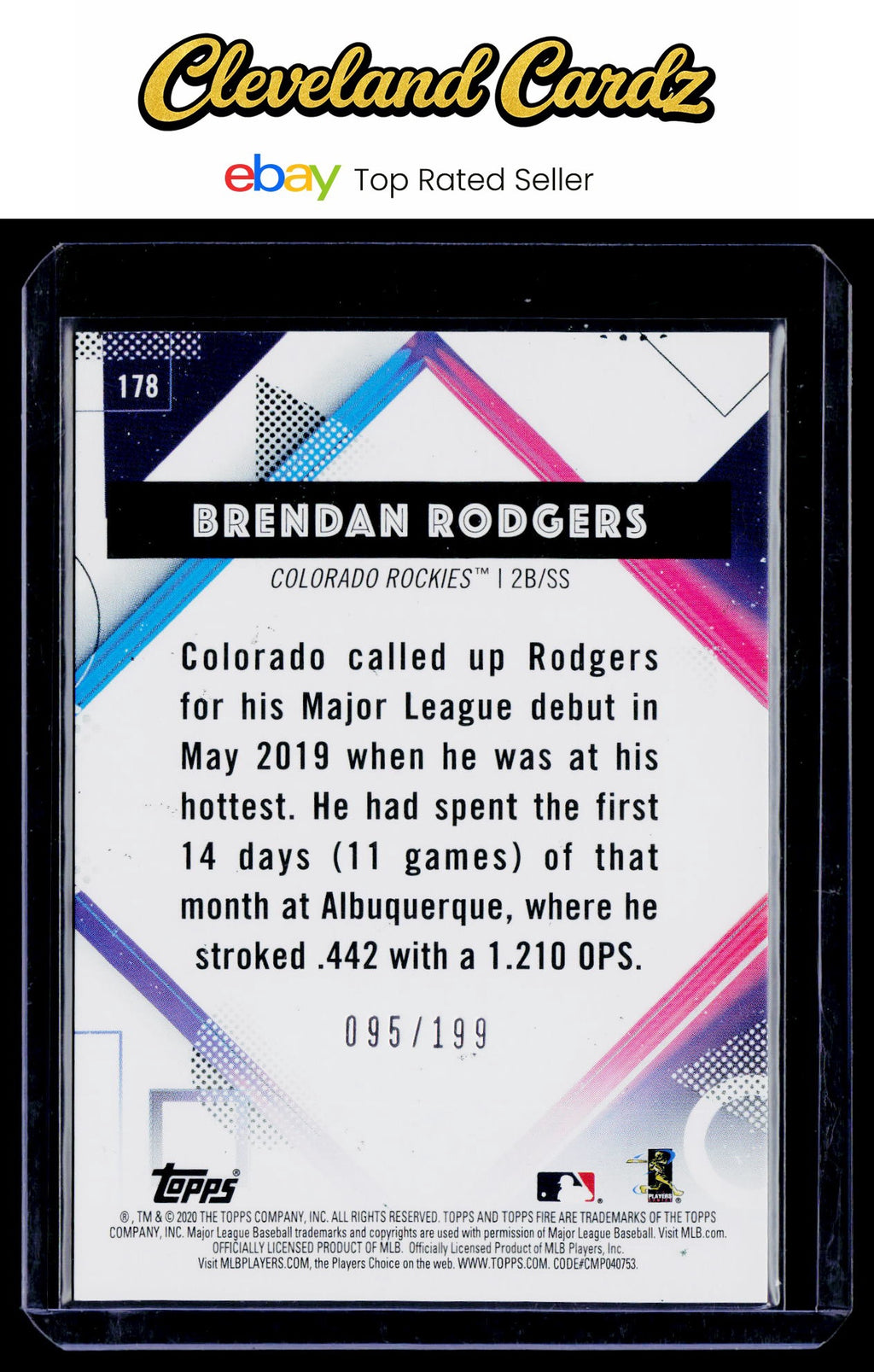 2020 Topps Fire #178 Brendan Rodgers Green #/199