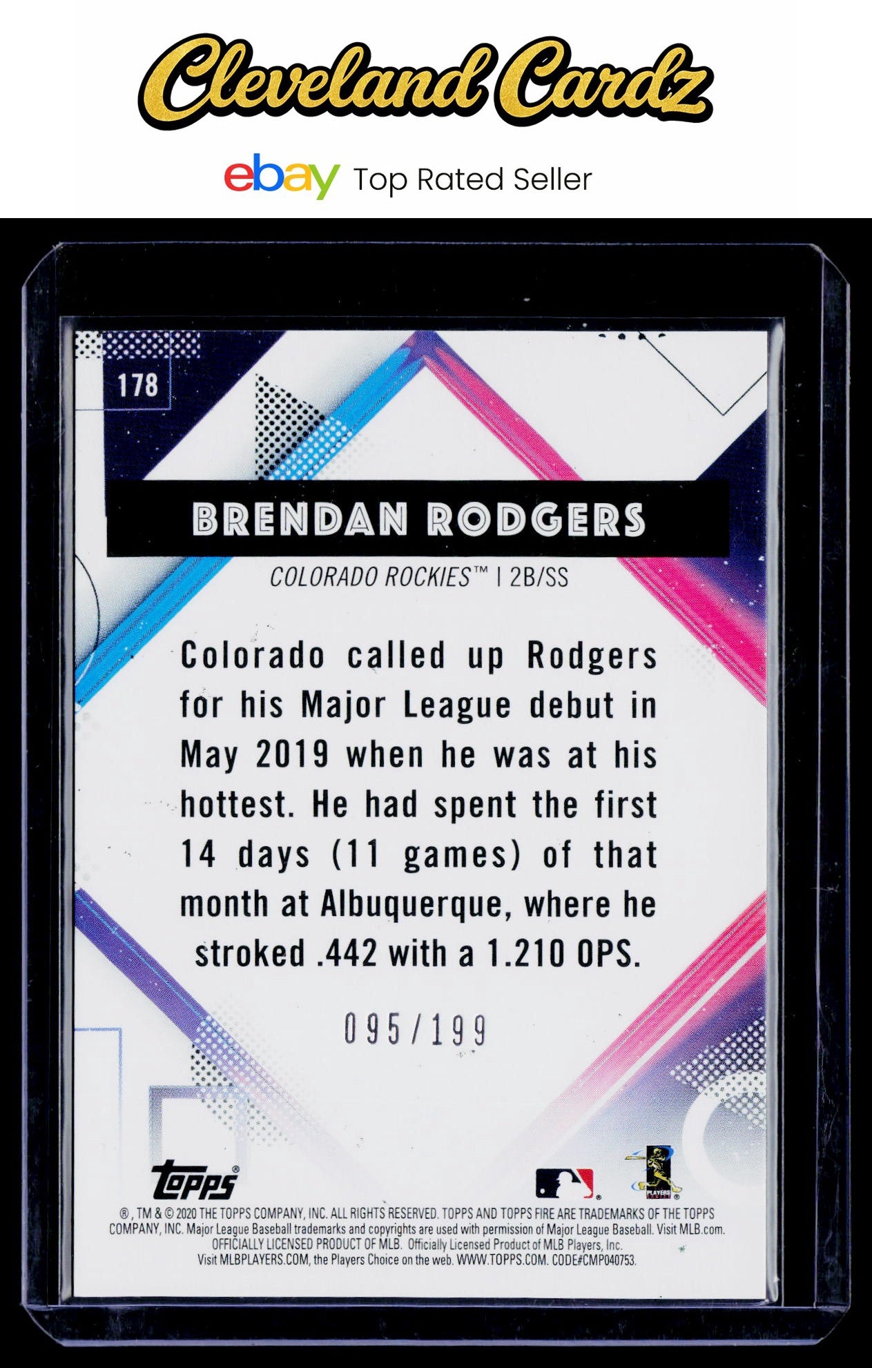 2020 Topps Fire #178 Brendan Rodgers Green #/199