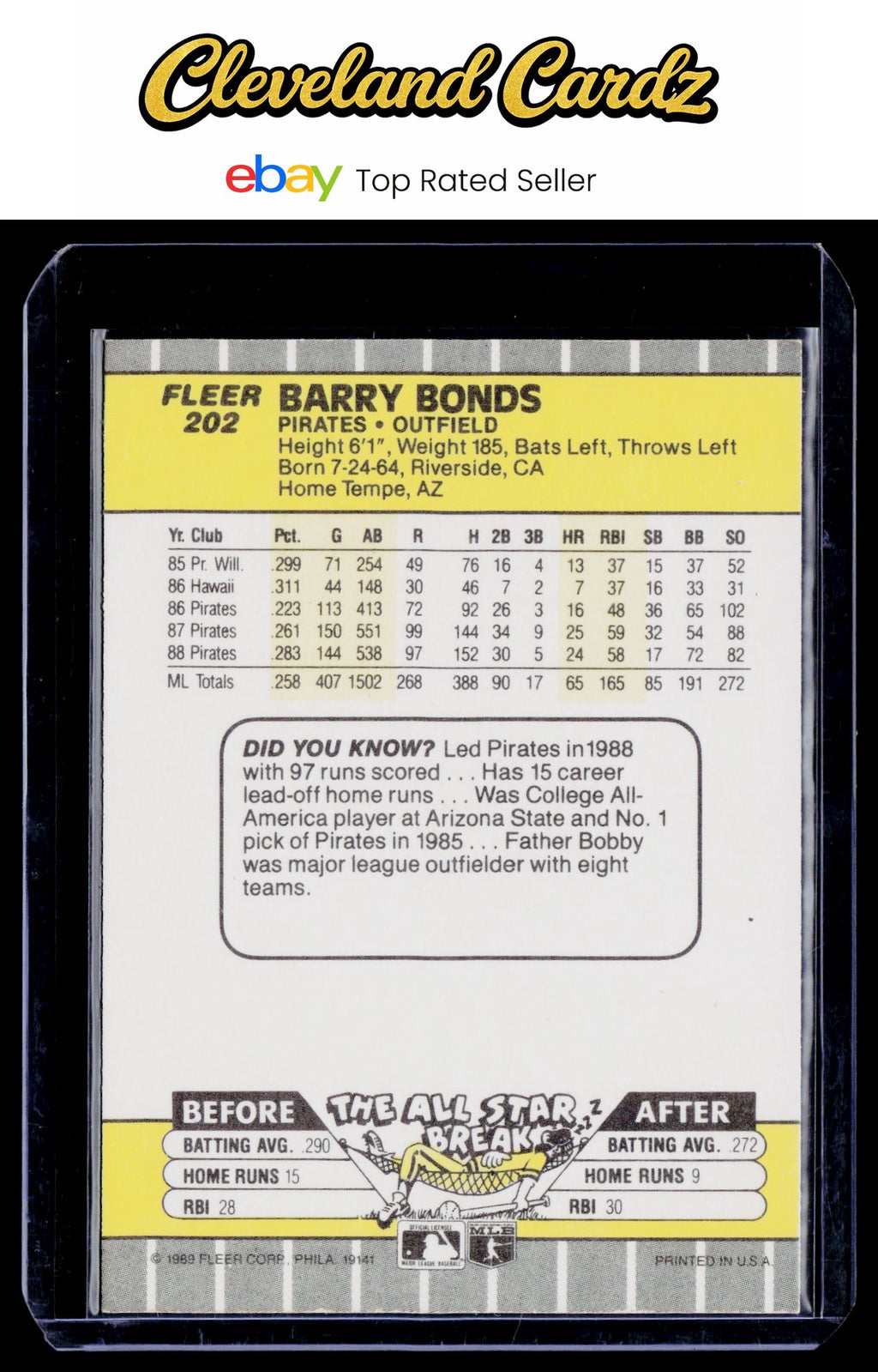 1989 Fleer #202 Barry Bonds