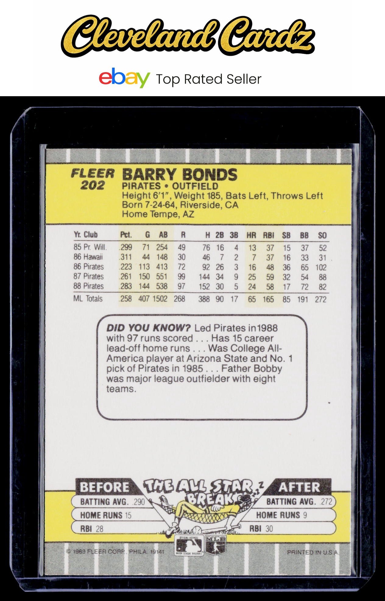 1989 Fleer #202 Barry Bonds