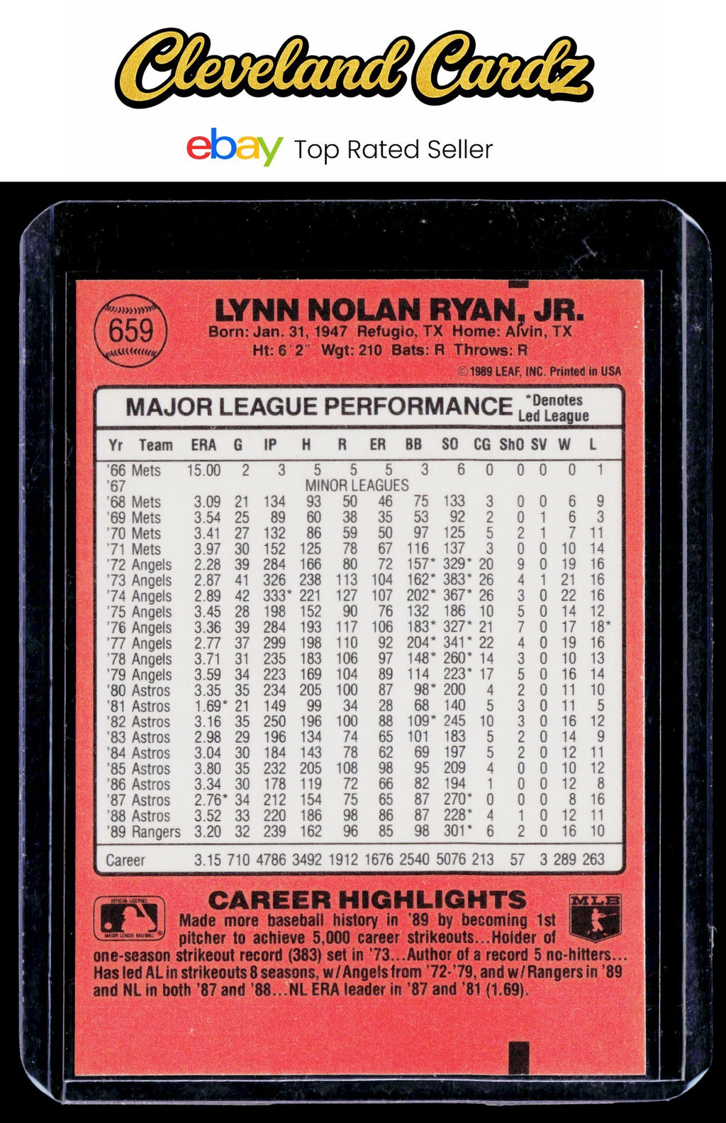1990 Donruss #659 Nolan Ryan