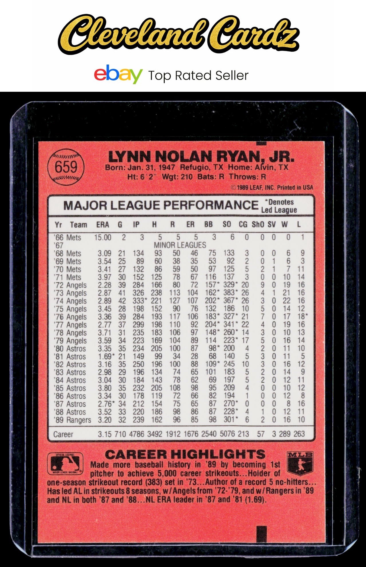 1990 Donruss #659 Nolan Ryan