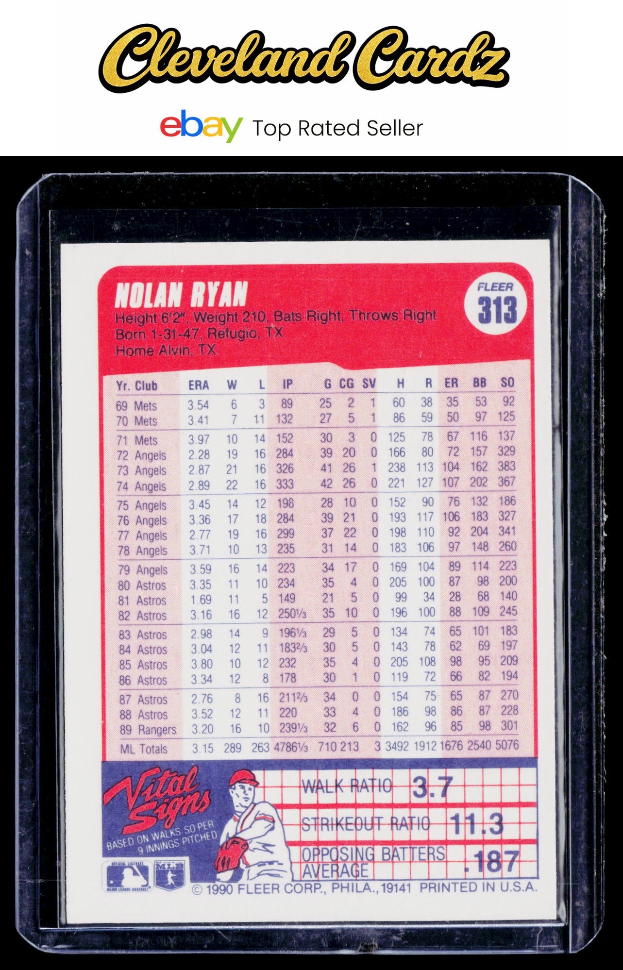1990 Fleer #313 Nolan Ryan