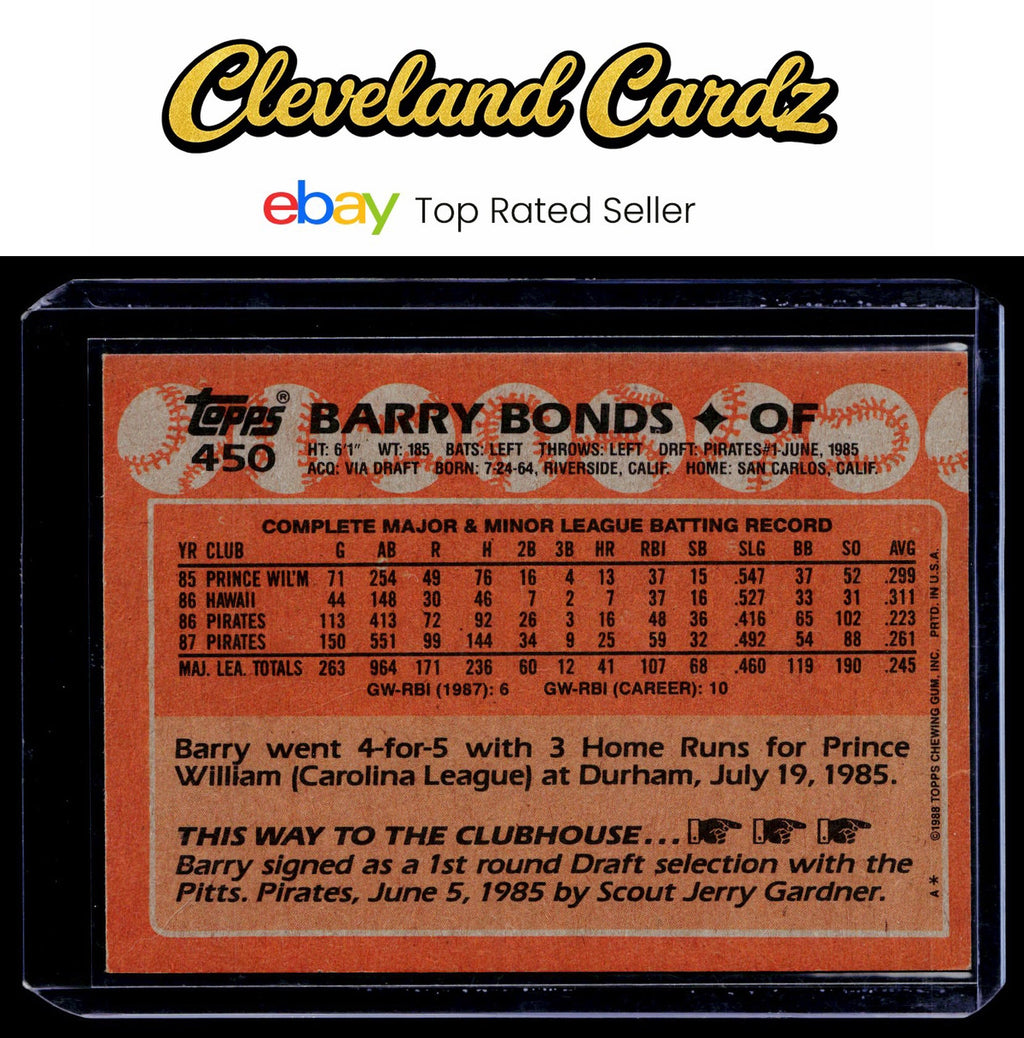 1988 Topps #450 Barry Bonds