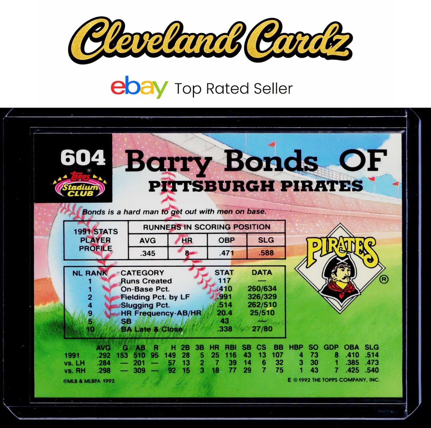 1992 Stadium Club #604 Barry Bonds